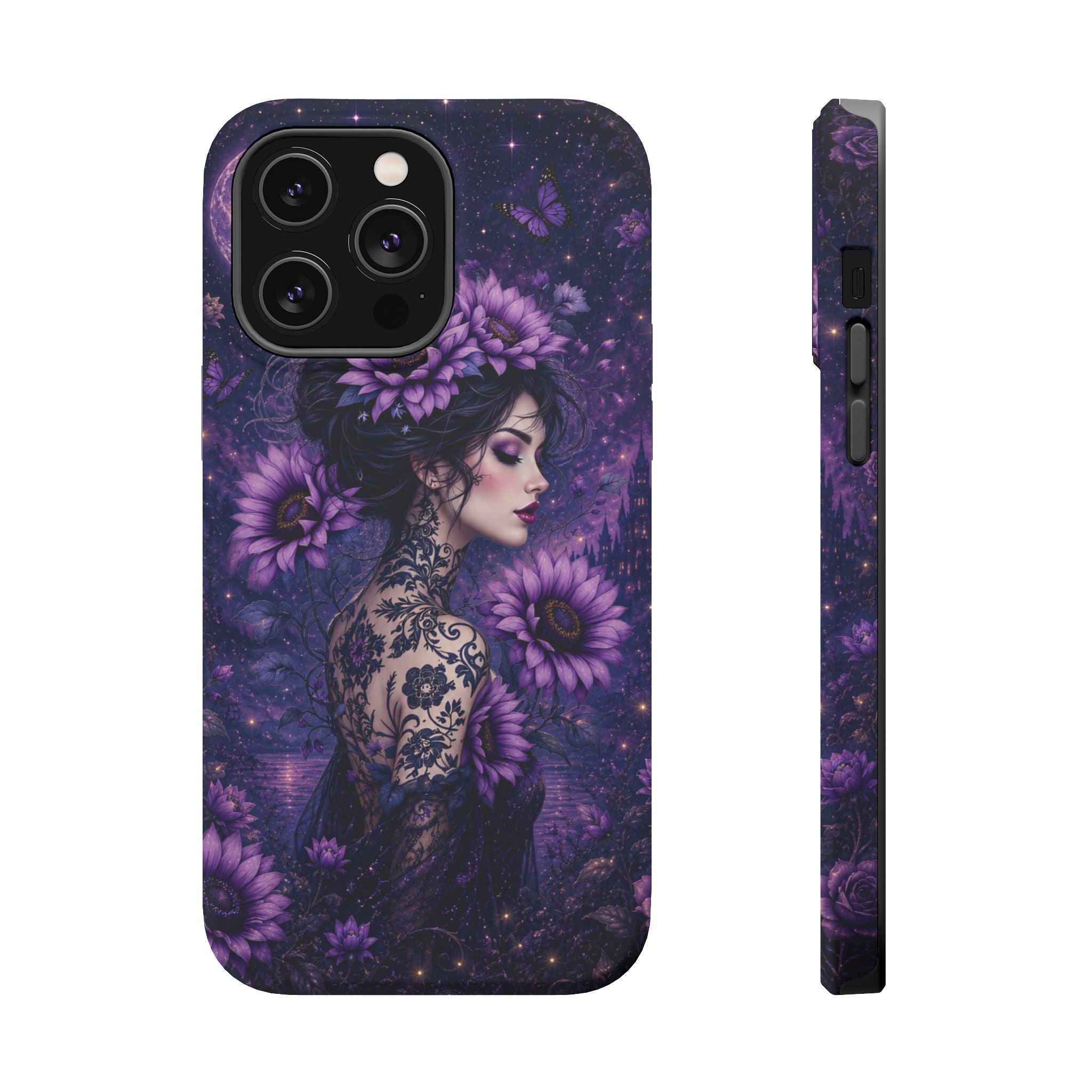 Gothic Floral Woman Phone Case – Dark Botanical MagSafe-Compatible Cover