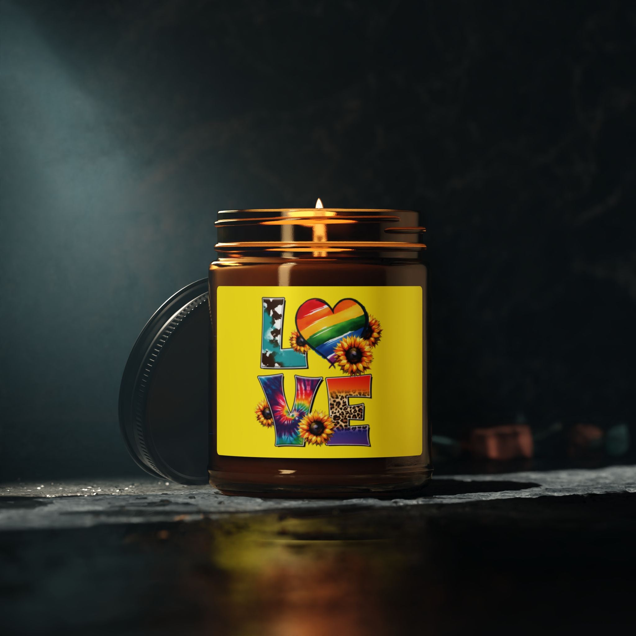 Colorful LGBTQ+ Rainbow Heart Love Scented Soy Candle, Wedding Anniversary Gift From Family, Inclusive Pride Statement Candle, Gay Grad Gift