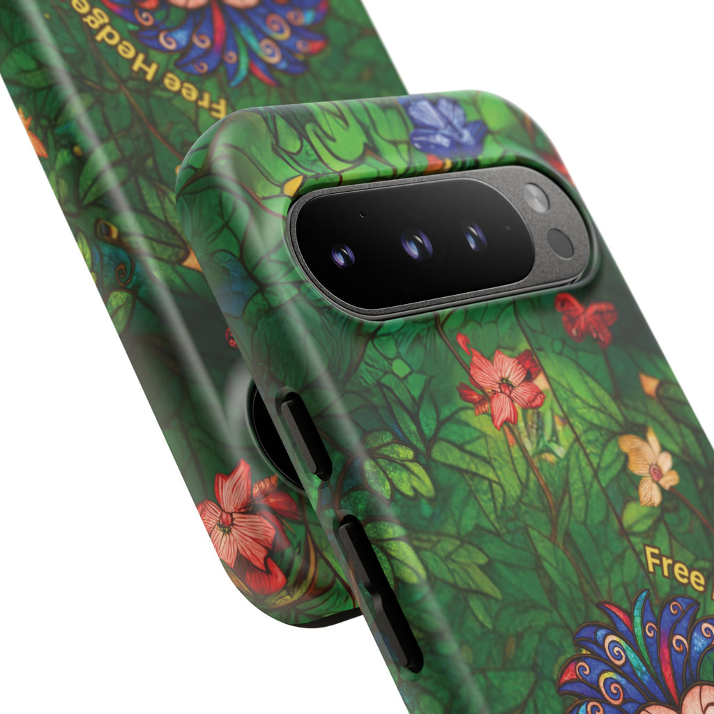 Stained Glass Hedgehog Phone Case – "Free Hedgehugs" Floral Design