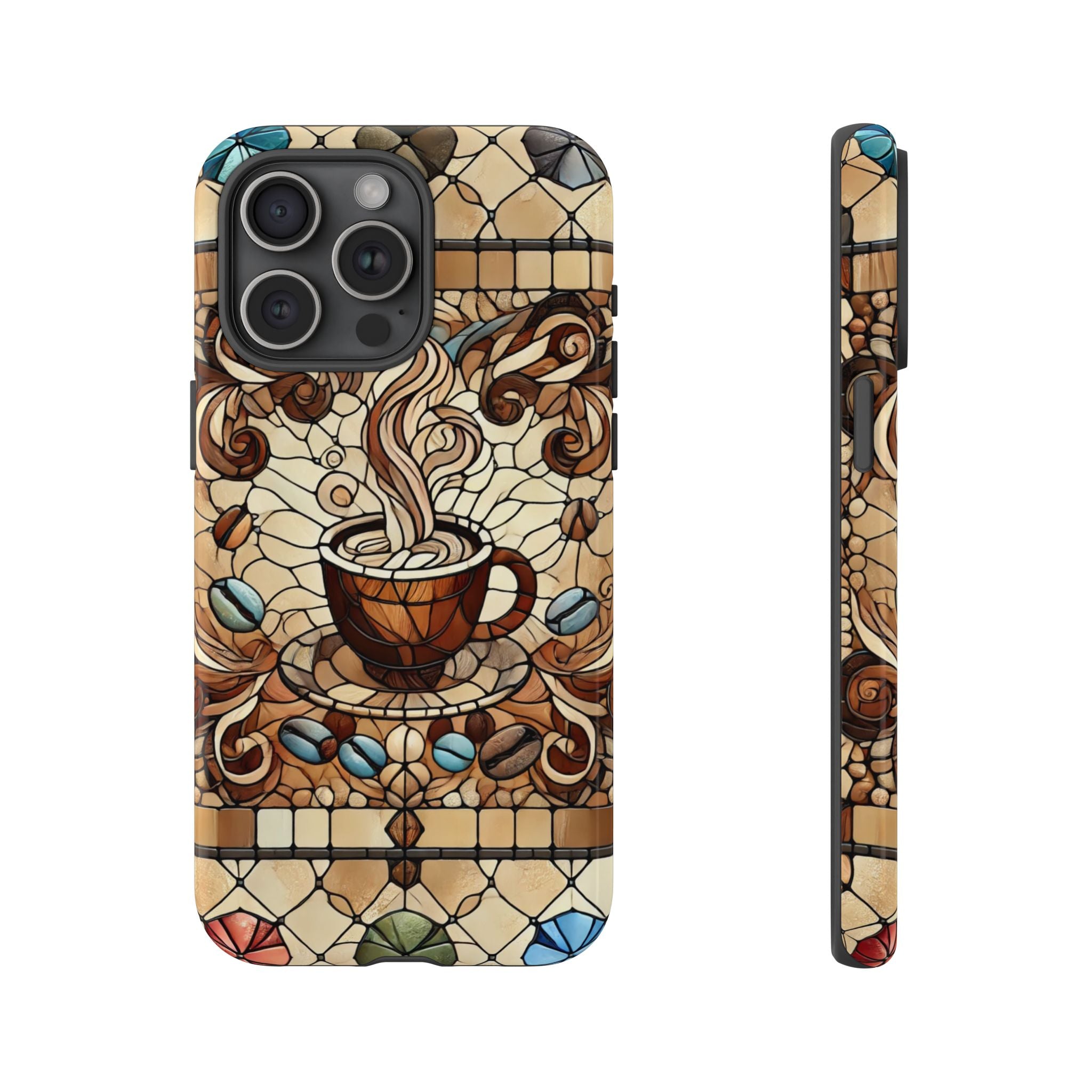 Stained Glass Coffee iPhone Case – Shockproof TPU, 3D Wrap Design