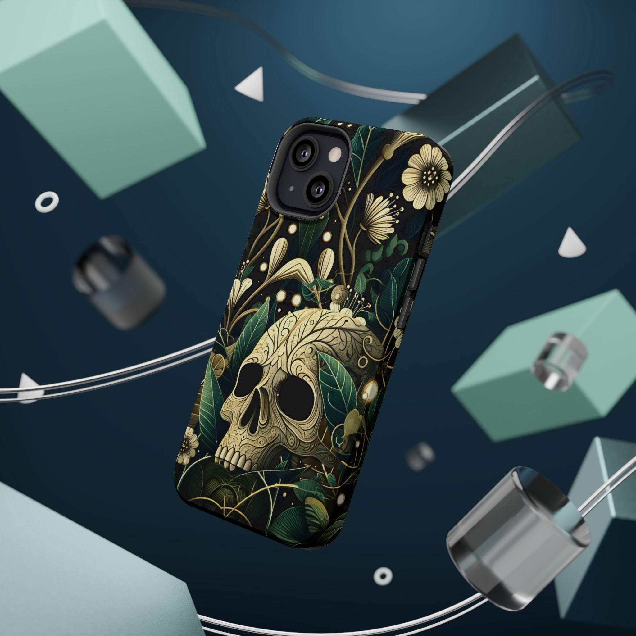 Floral Skull Phone Case – Botanical Gothic MagSafe-Compatible Cover