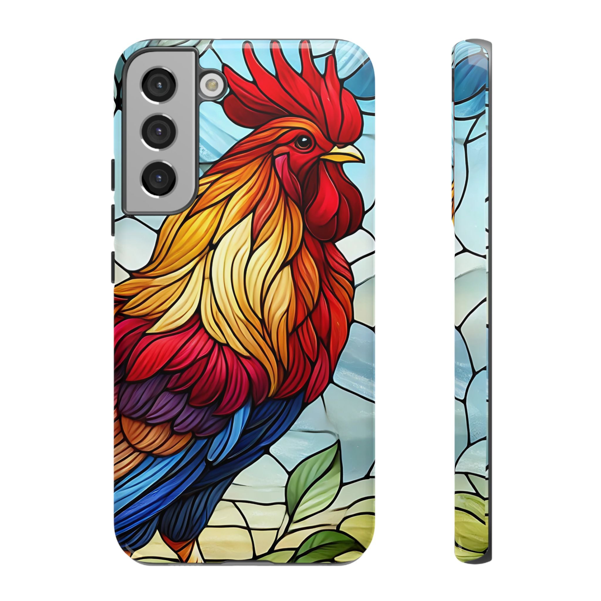 Colorful Stained Glass Rooster Android Case, Tough Protective Phone Cover, Farmhouse Decor Protective Phone Case, Unique Chicken Design
