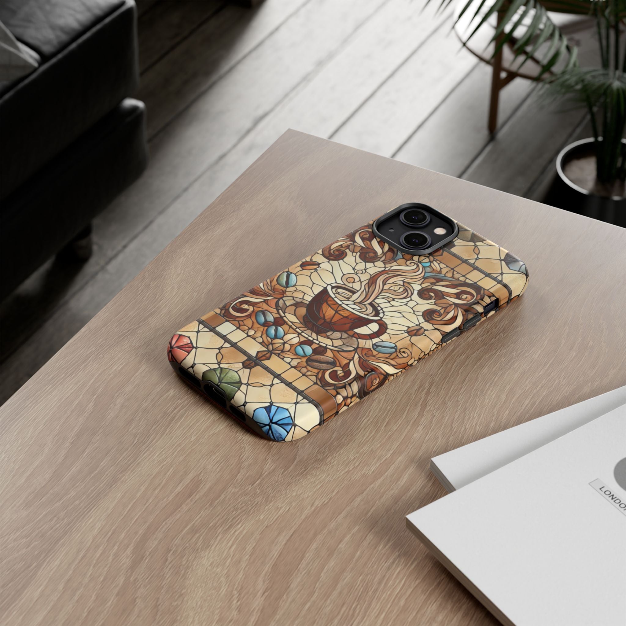 Stained Glass Coffee iPhone Case – Shockproof TPU, 3D Wrap Design