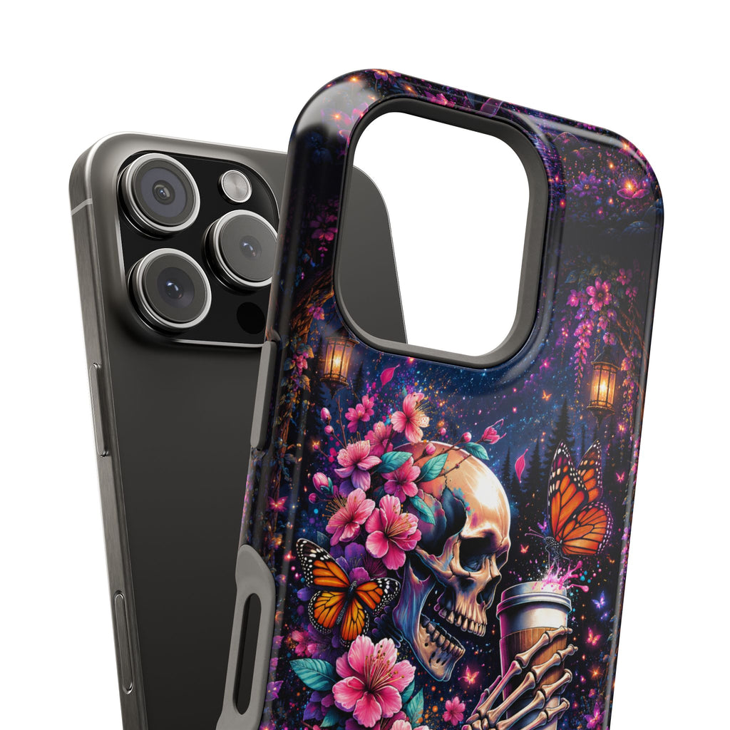 Skull & Cherry Blossom Phone Case – Floral Gothic MagSafe Cover