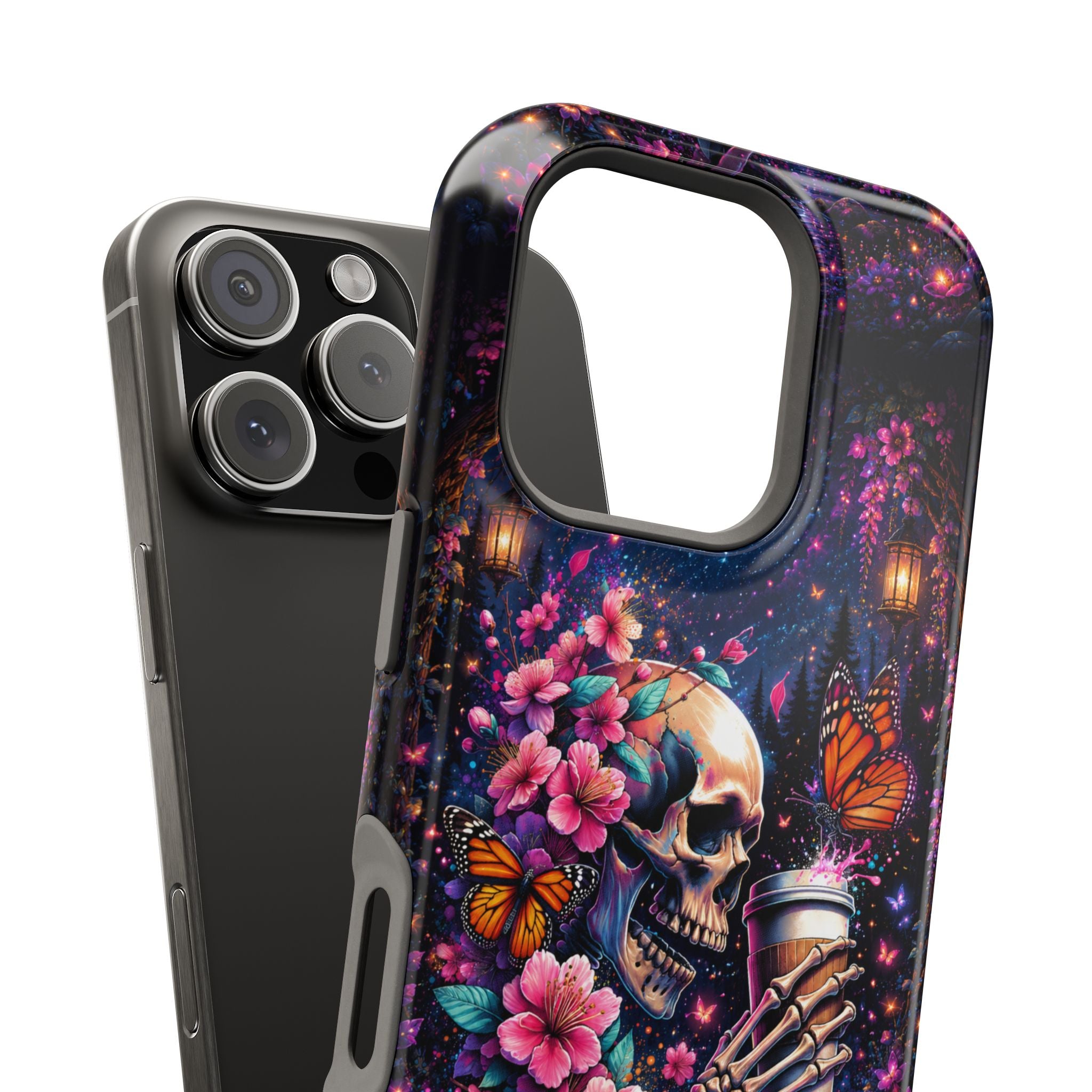 Skull & Cherry Blossom Phone Case – Floral Gothic MagSafe Cover
