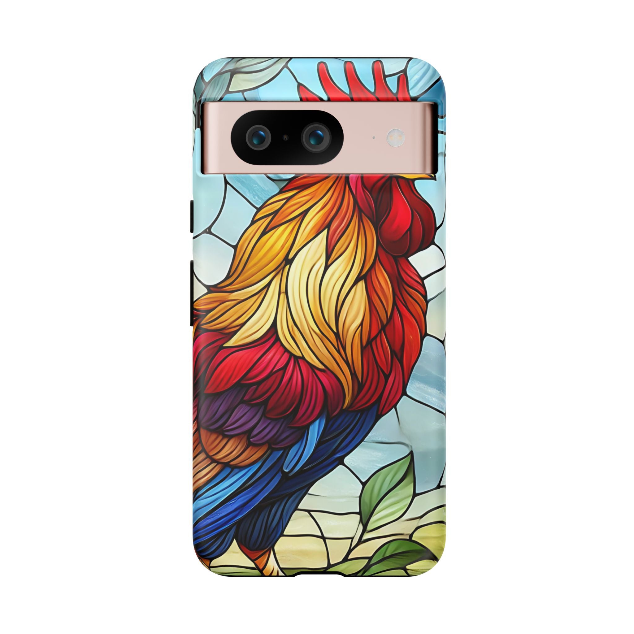 Rooster Faux Stained Glass Phone Case – 3D Full-Wrap Protective Cover with TPU Liner