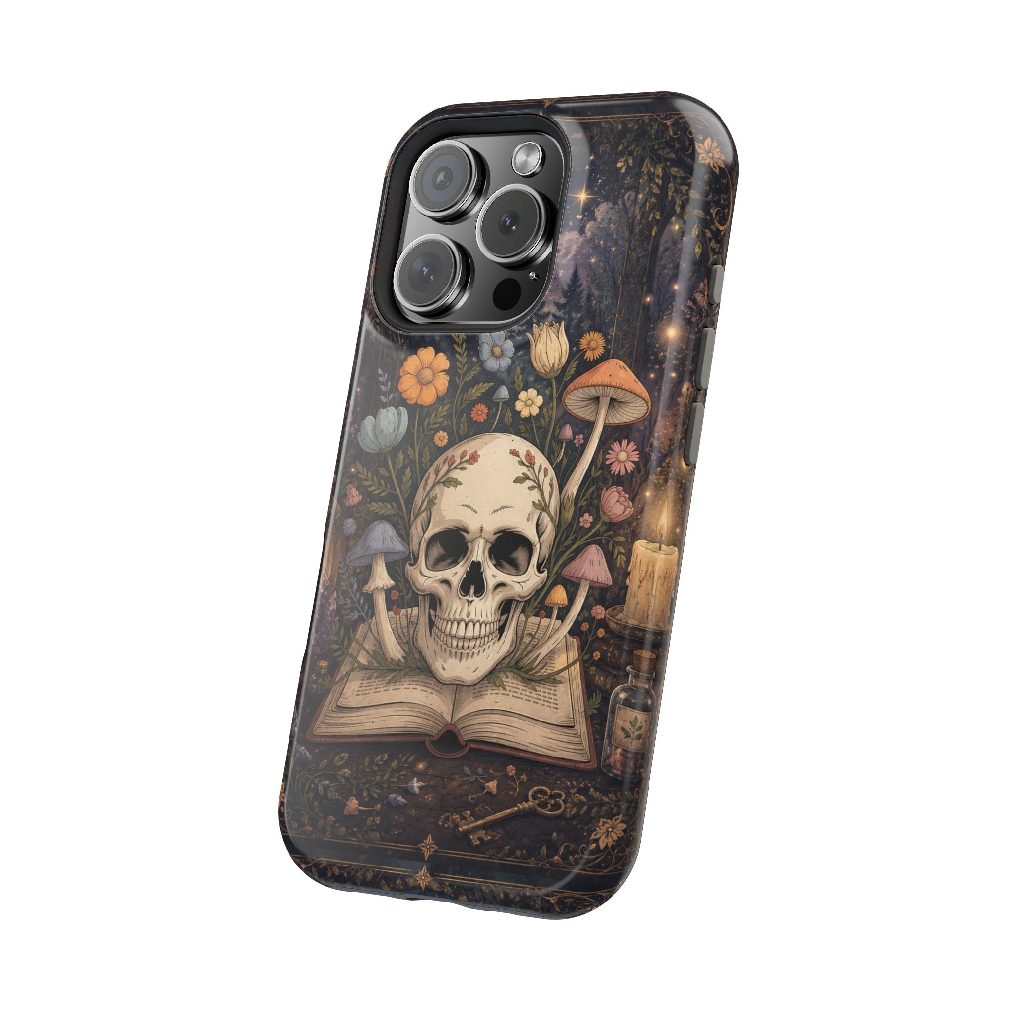 Skull & Mushroom Phone Case – Gothic MagSafe-Compatible Impact-Resistant Case
