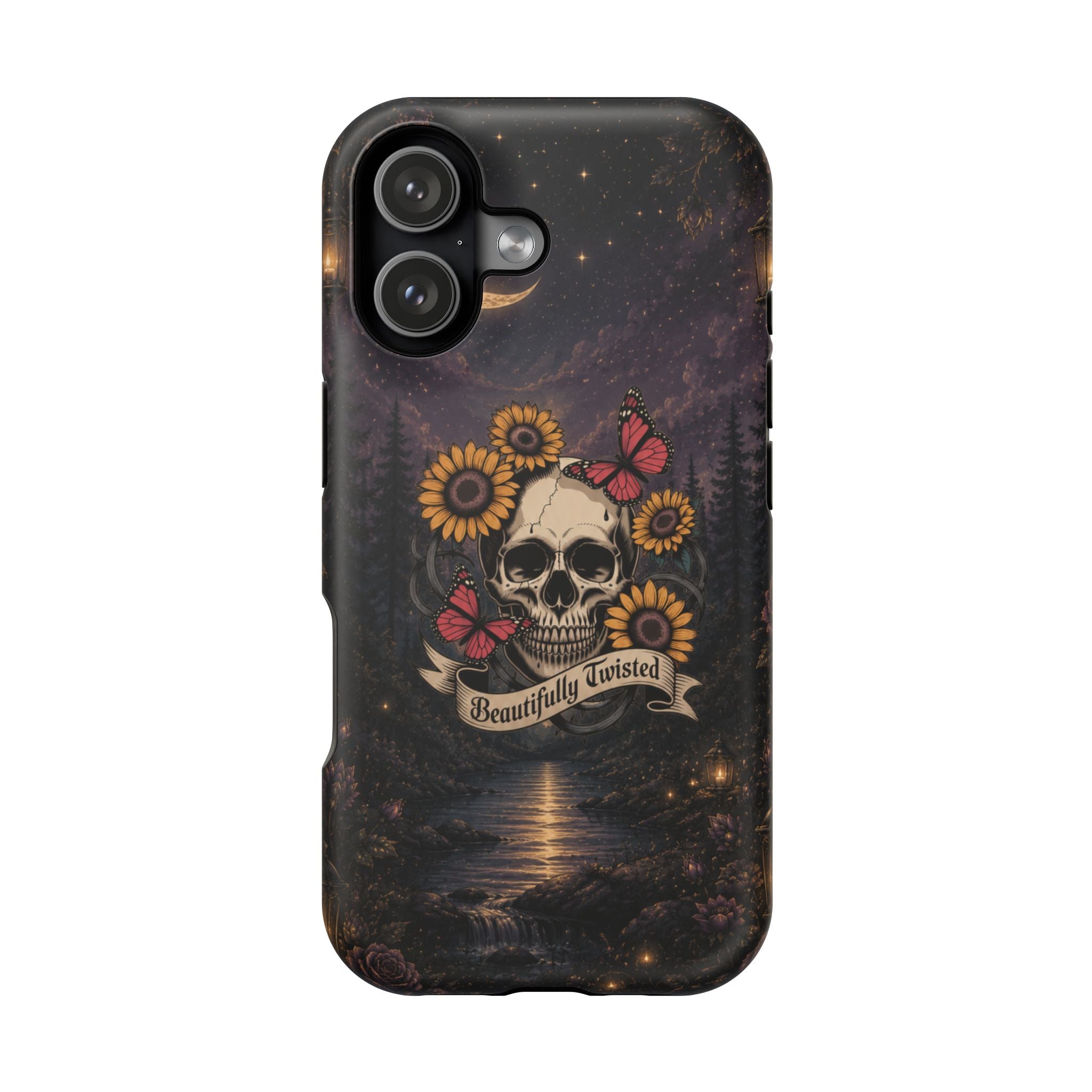 Skull, Sunflowers & Butterflies Phone Case – "Beautifully Twisted" MagSafe Cover