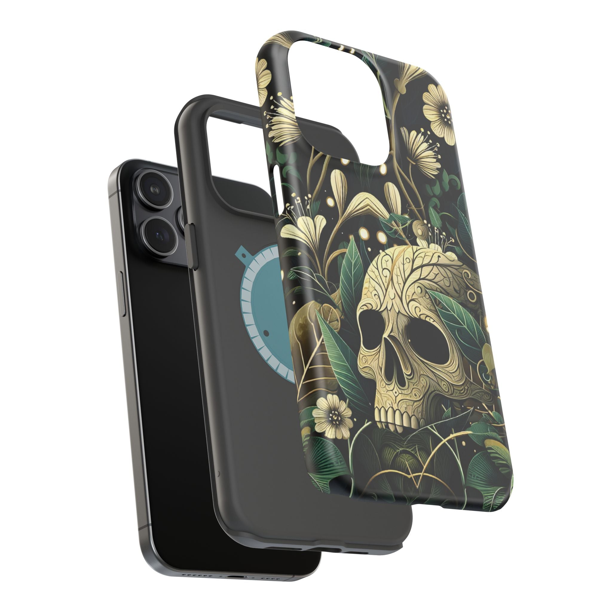 Floral Skull Phone Case – Botanical Gothic MagSafe-Compatible Cover