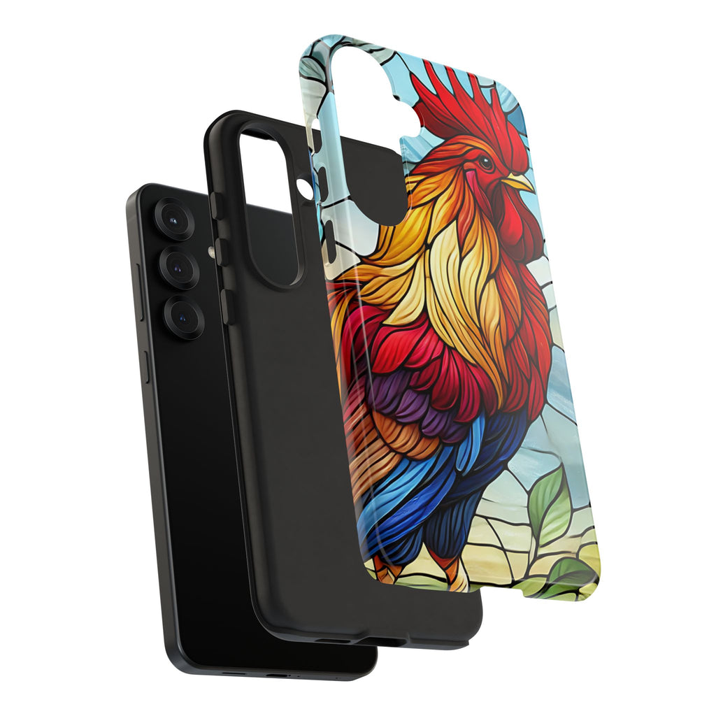 Colorful Stained Glass Rooster Android Case, Tough Protective Phone Cover, Farmhouse Decor Protective Phone Case, Unique Chicken Design