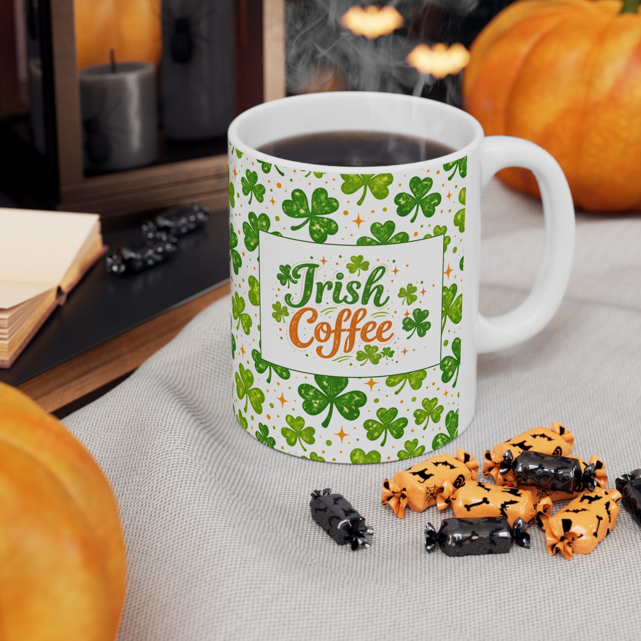 St. Patrick’s Day Irish Coffee Shamrock Ceramic Mug – Lucky Clover Pattern