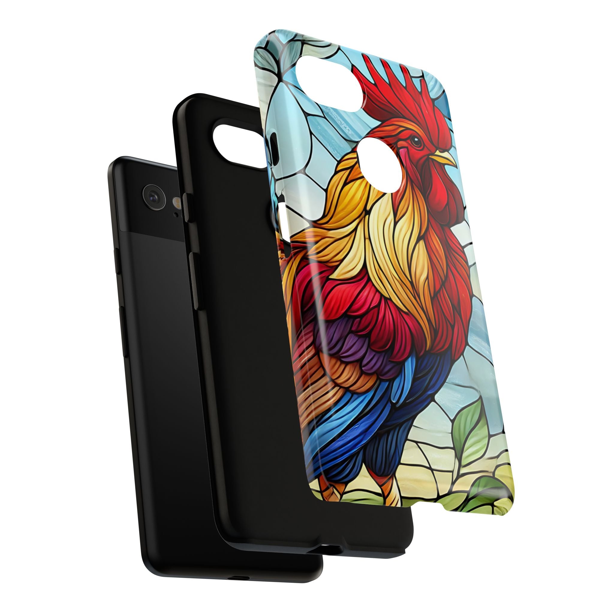 Rooster Faux Stained Glass Phone Case – 3D Full-Wrap Protective Cover with TPU Liner
