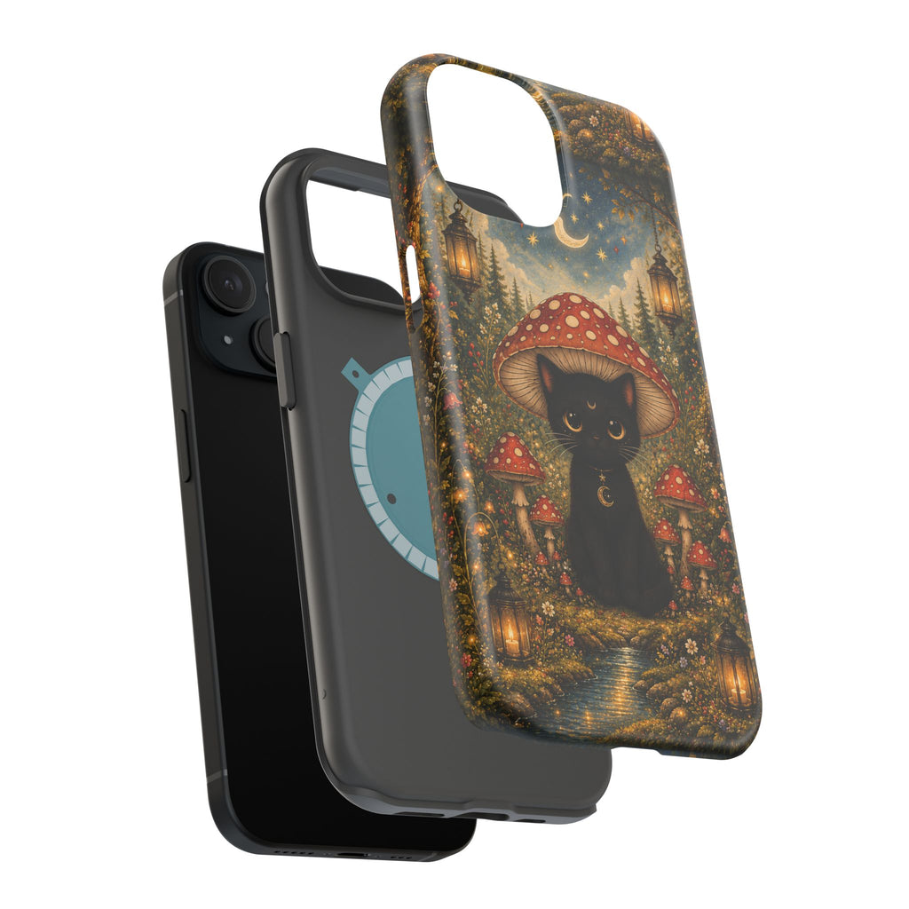Black Cat & Mushroom Phone Case – Magical MagSafe-Compatible Cover