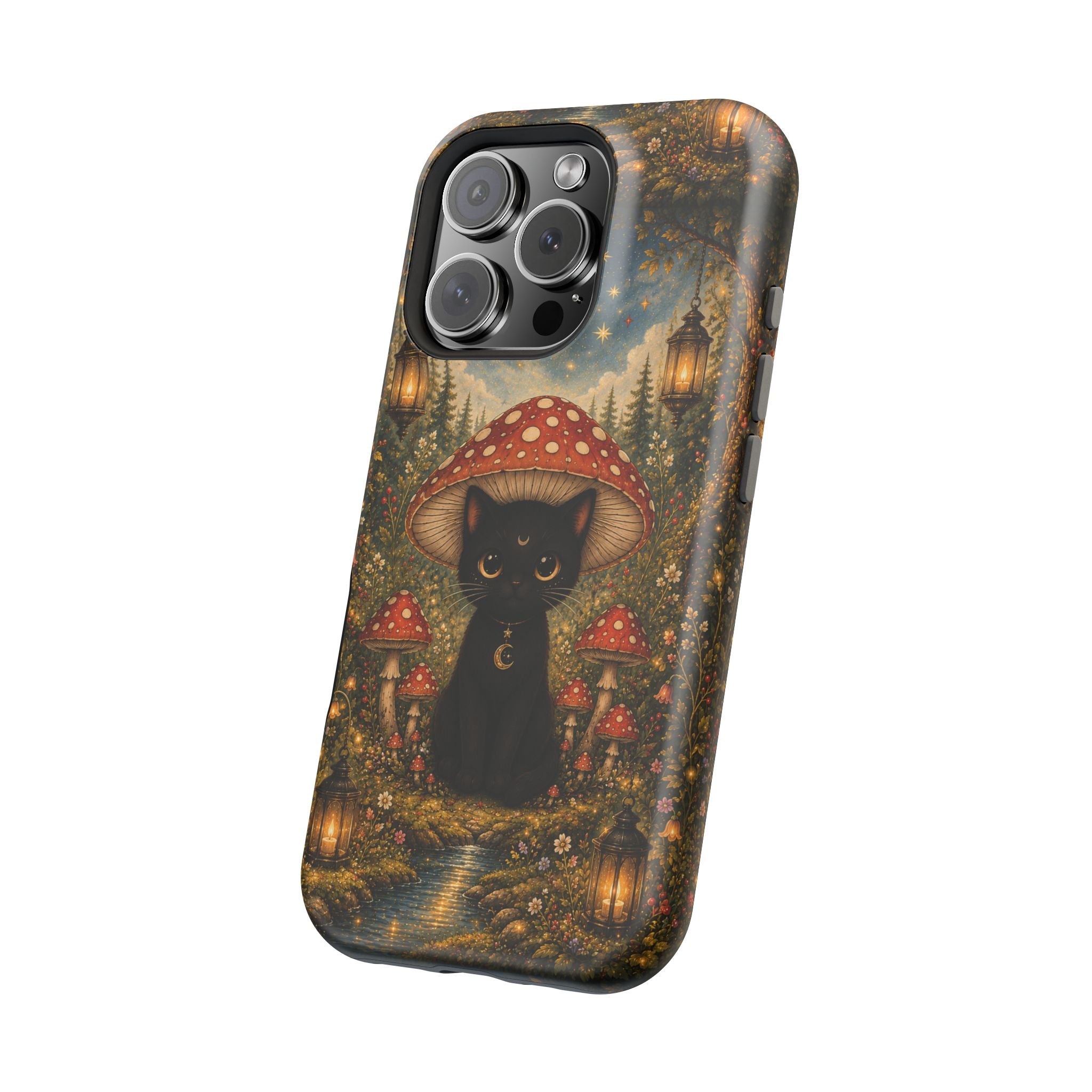 Black Cat & Mushroom Phone Case – Magical MagSafe-Compatible Cover
