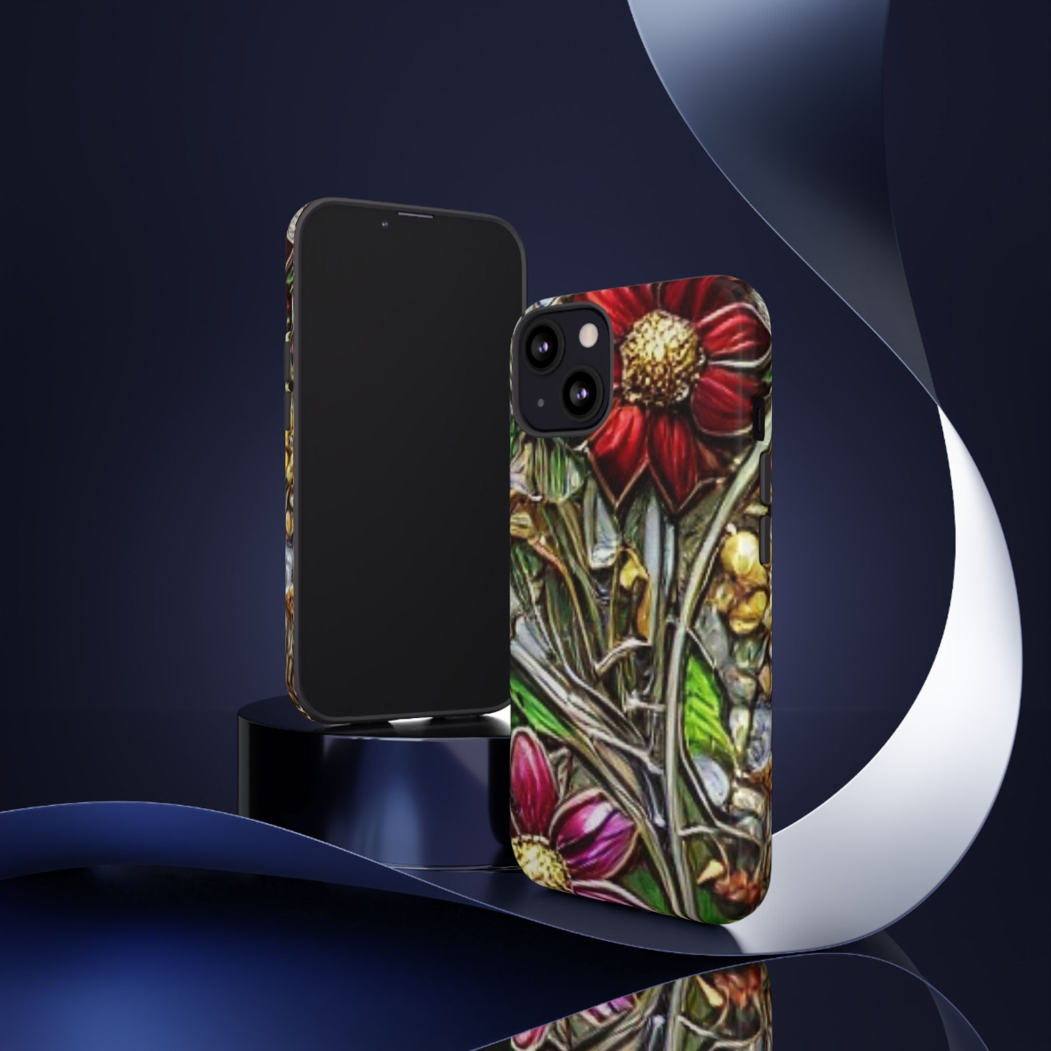 Floral Stained Glass Phone Case – Metallic Red & Purple Flower Design