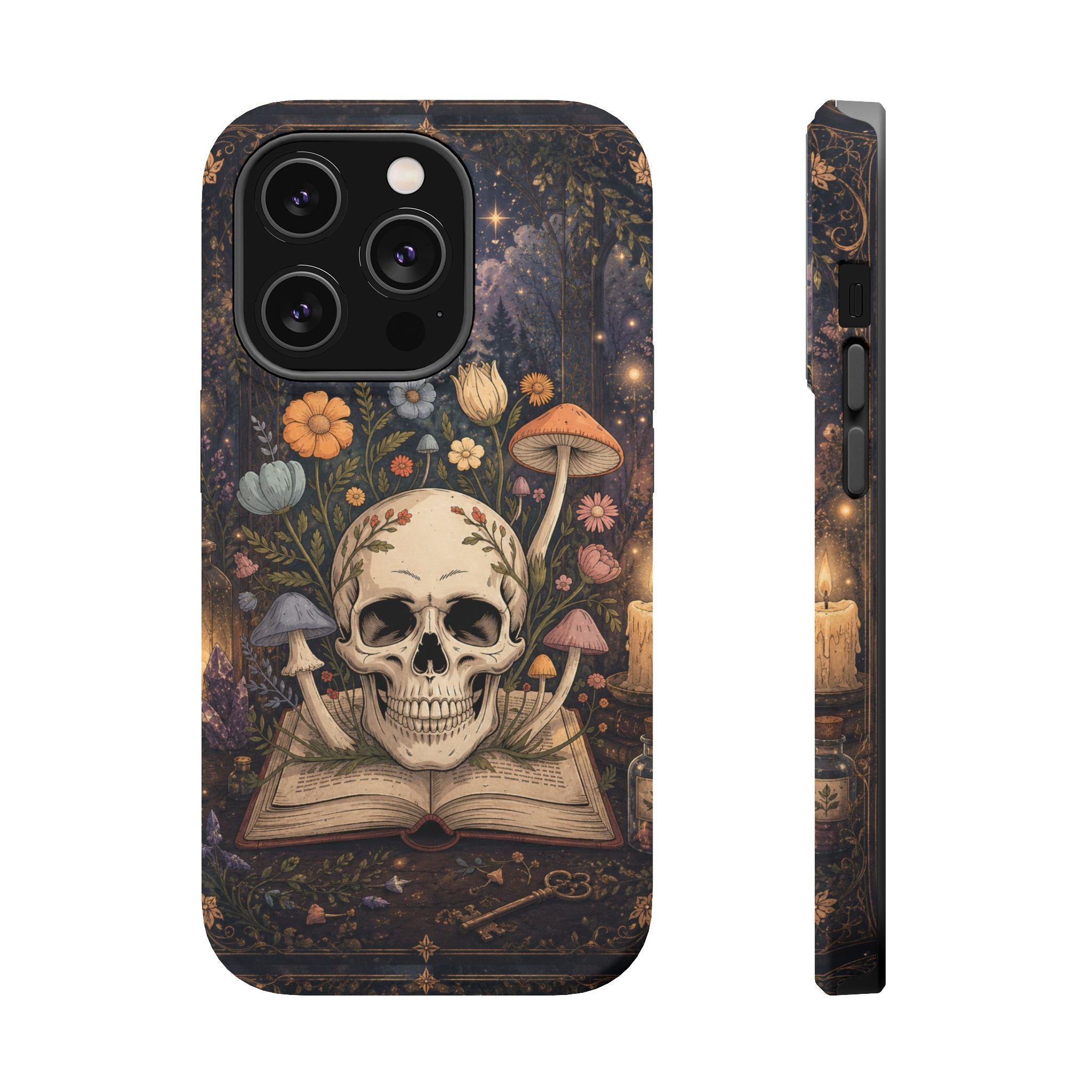Skull & Mushroom Phone Case – Gothic MagSafe-Compatible Impact-Resistant Case