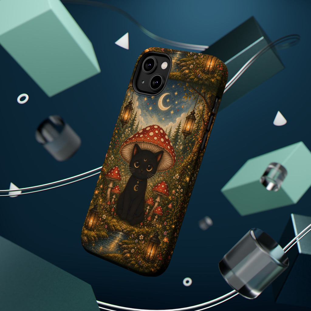 Black Cat & Mushroom Phone Case – Magical MagSafe-Compatible Cover