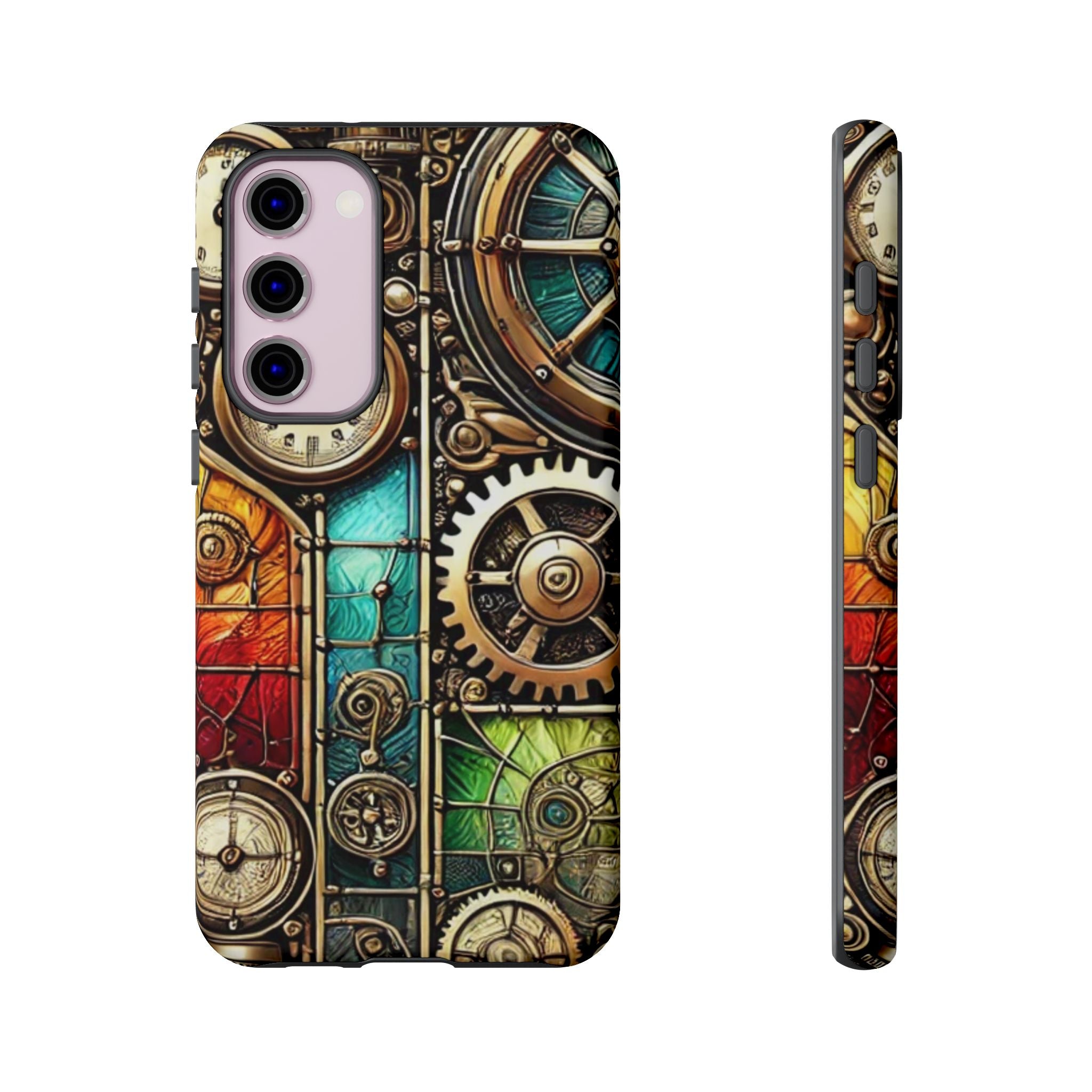 Steampunk Meets Stained Glass Android Case, Artistic Gear Design