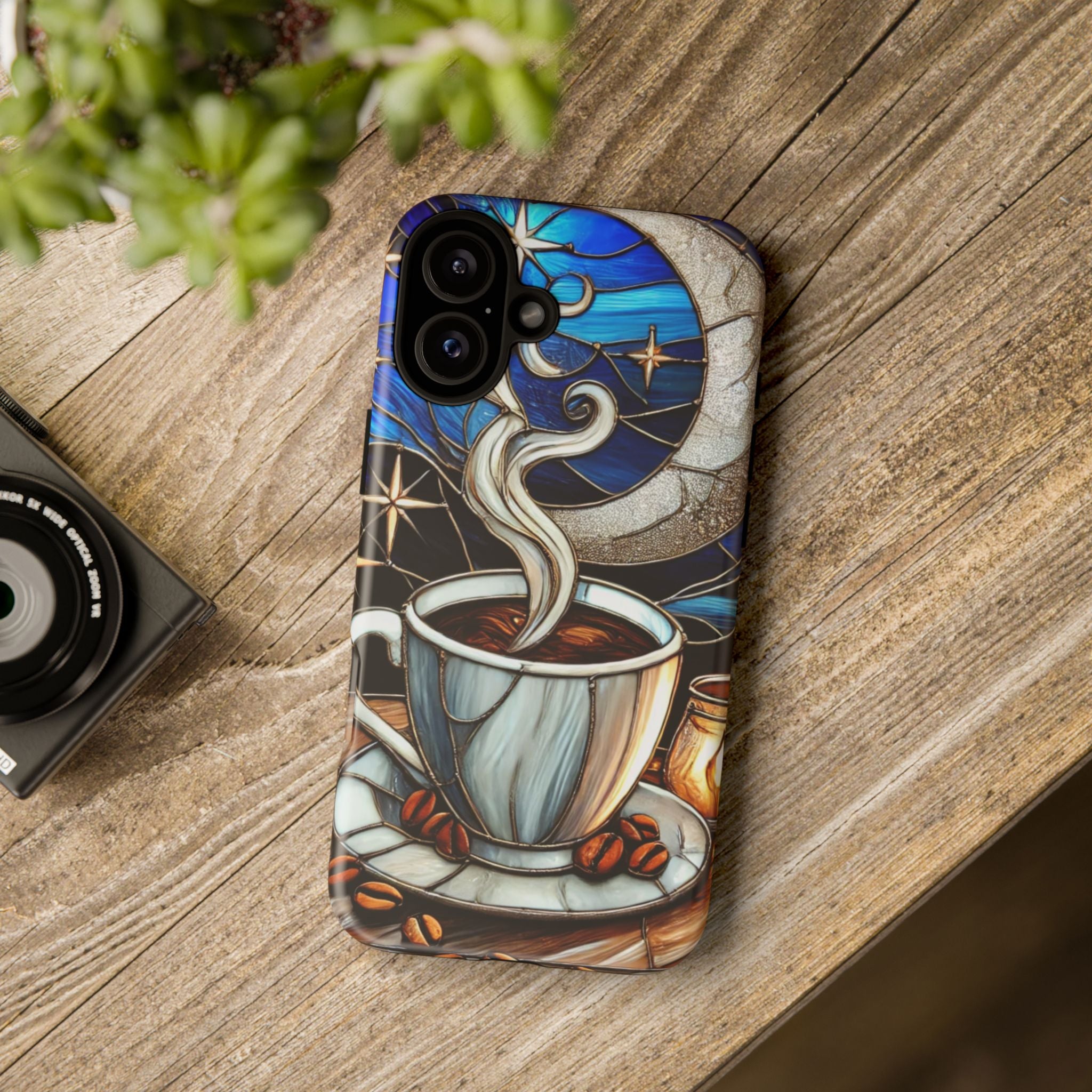 Stained Glass Coffee Phone Case – Cozy Artistic Design for Coffee Lovers