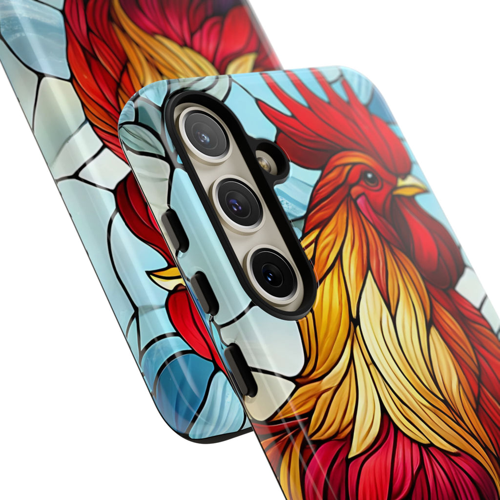 Colorful Stained Glass Rooster Android Case, Tough Protective Phone Cover, Farmhouse Decor Protective Phone Case, Unique Chicken Design