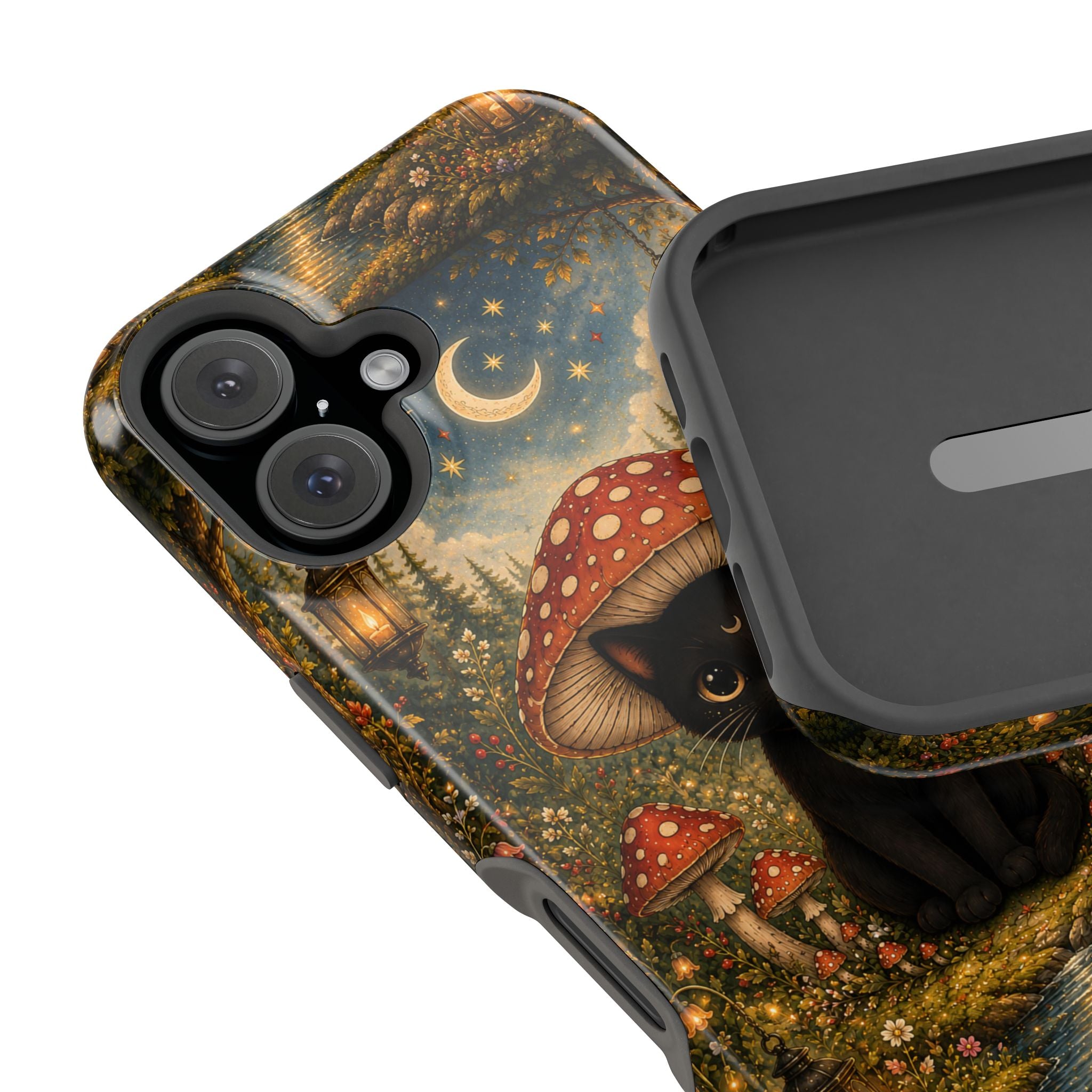 Black Cat & Mushroom Phone Case – Magical MagSafe-Compatible Cover