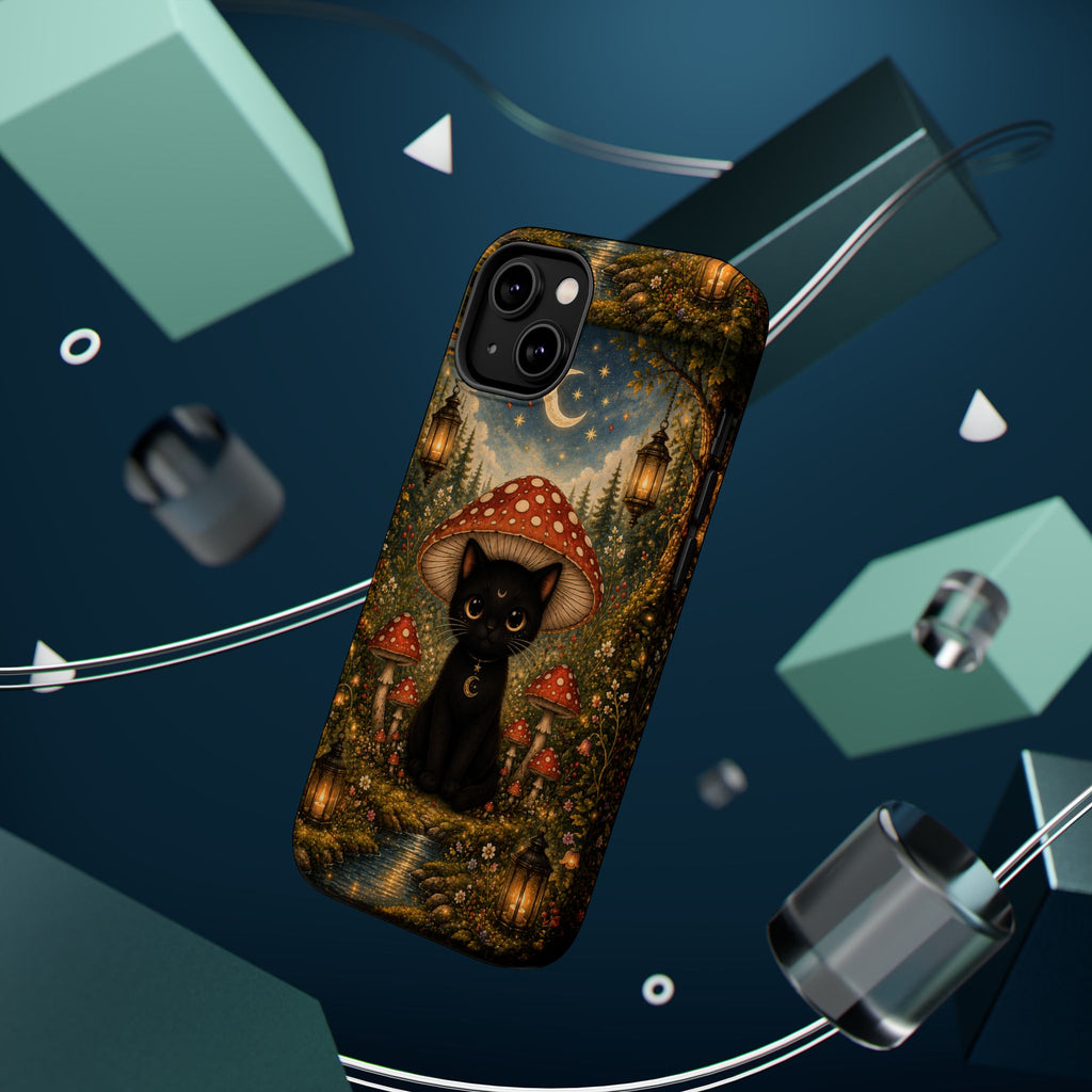 Black Cat & Mushroom Phone Case – Magical MagSafe-Compatible Cover