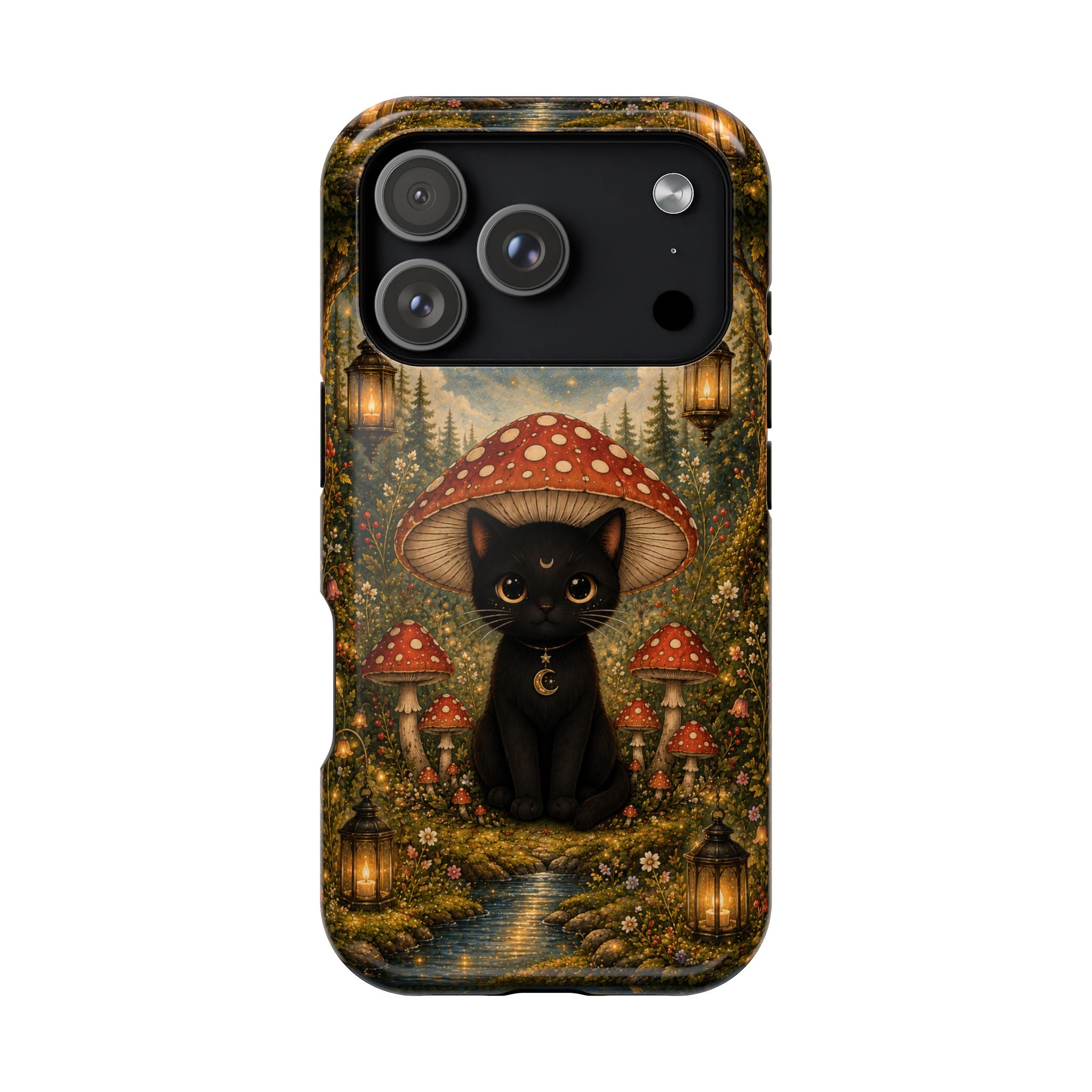 Black Cat & Mushroom Phone Case – Magical MagSafe-Compatible Cover