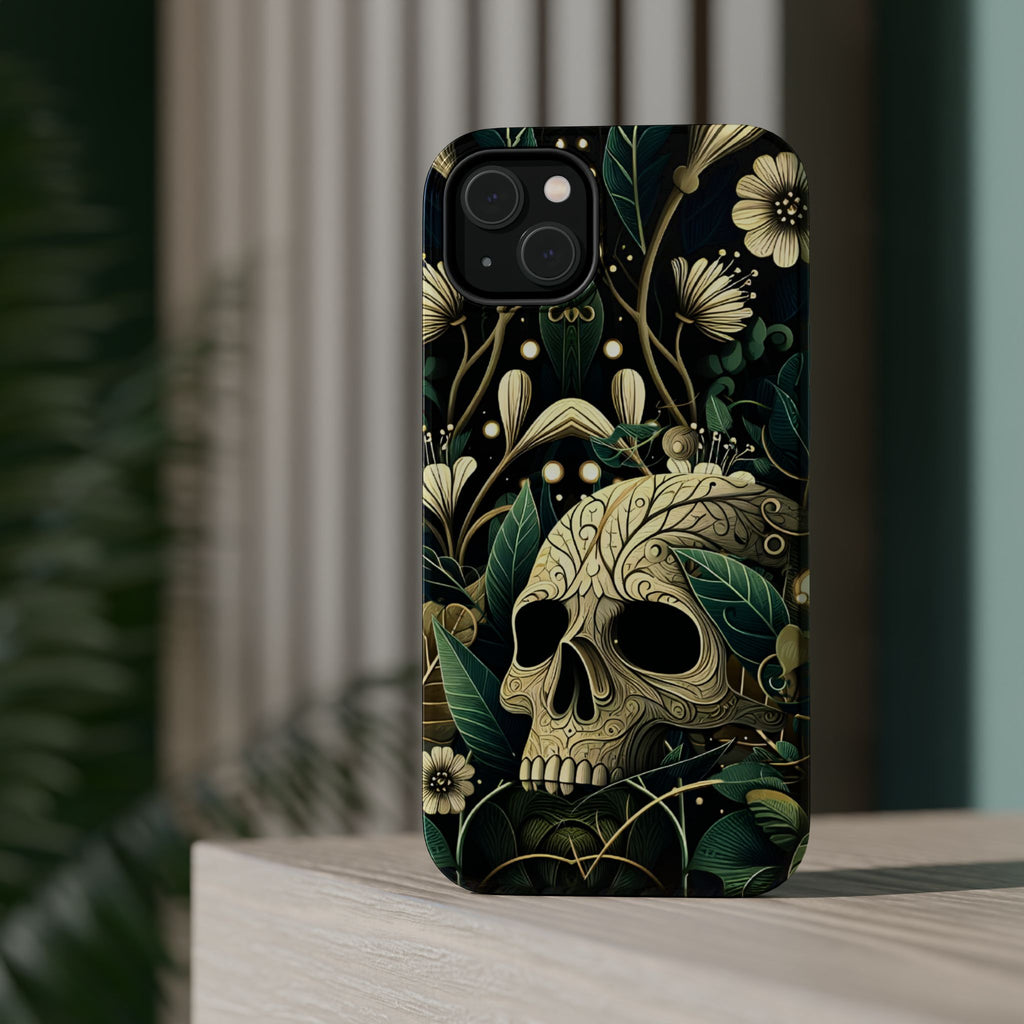 Floral Skull Phone Case – Botanical Gothic MagSafe-Compatible Cover