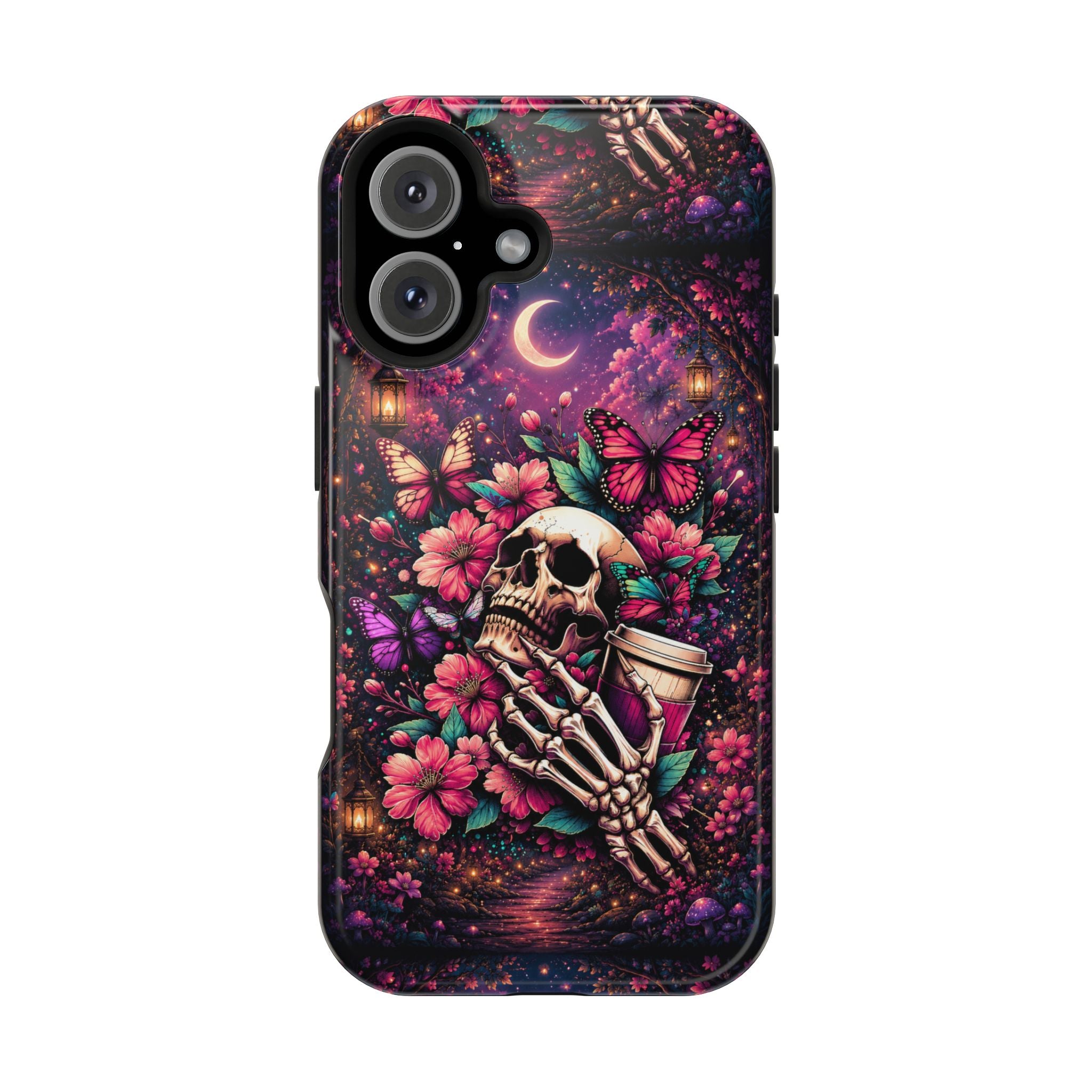 Skull & Butterflies Phone Case – Gothic Floral MagSafe-Compatible Case