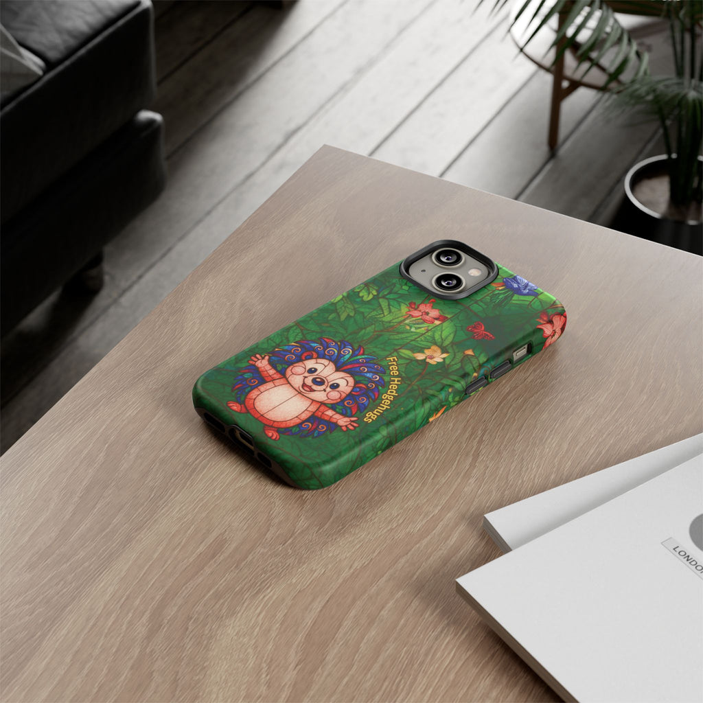 Stained Glass Hedgehog Phone Case – "Free Hedgehugs" Floral Design