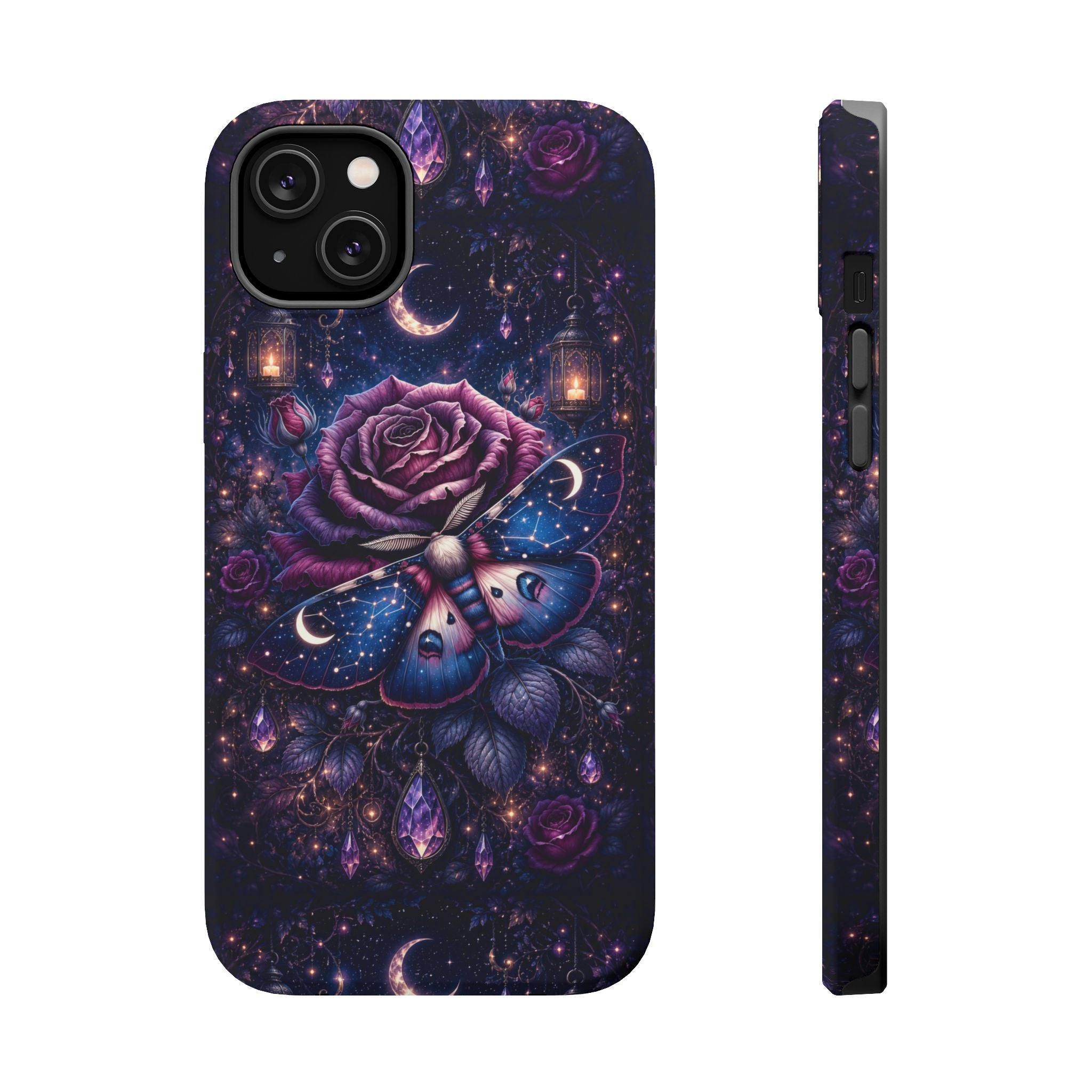 Mystical Rose & Moth Phone Case – Floral MagSafe-Compatible Cover