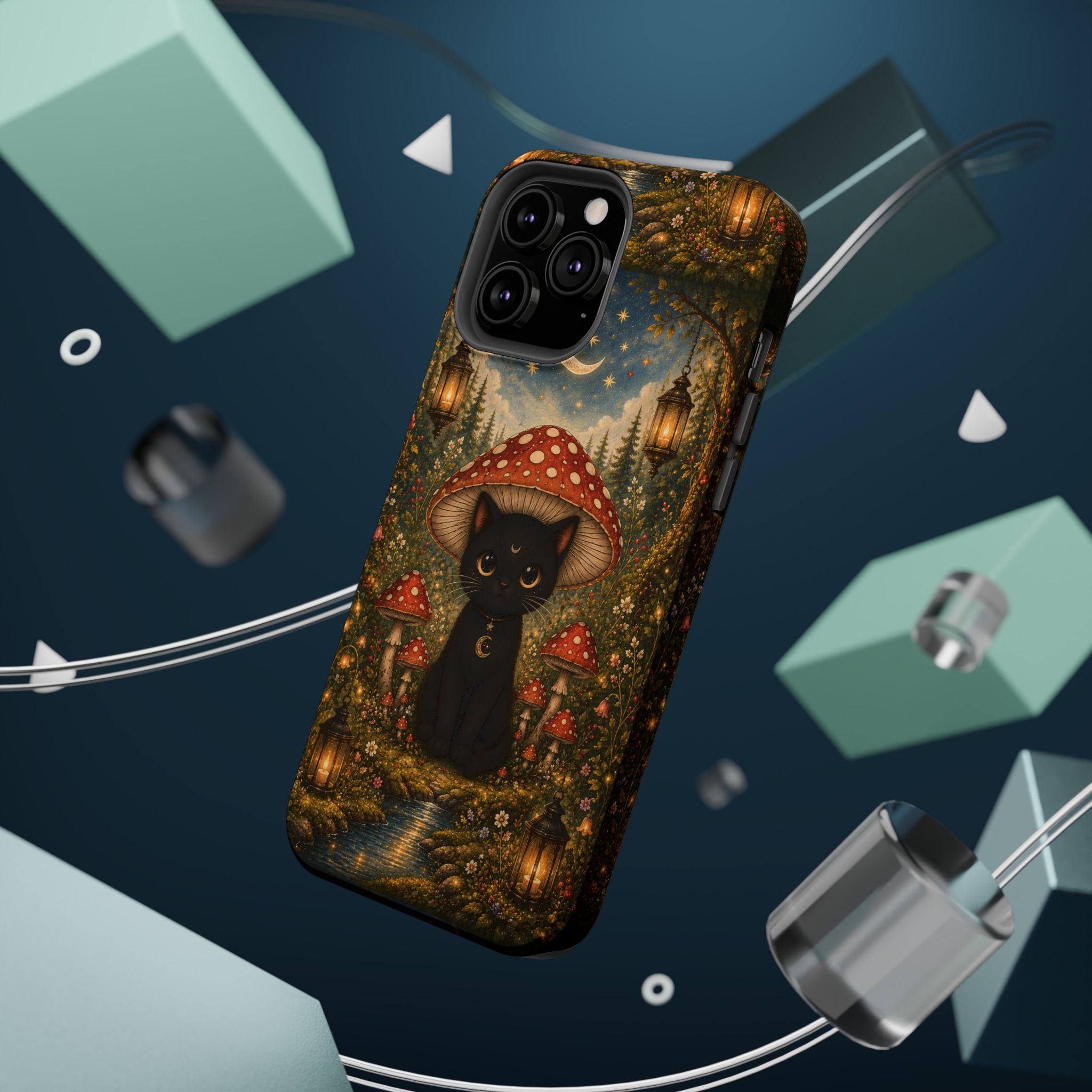 Black Cat & Mushroom Phone Case – Magical MagSafe-Compatible Cover