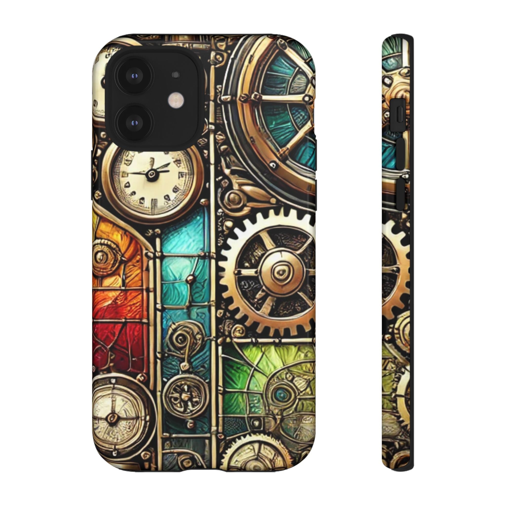 Steampunk Faux Stained Glass iPhone Case – 3D Full-Wrap Protective Cover with TPU Liner