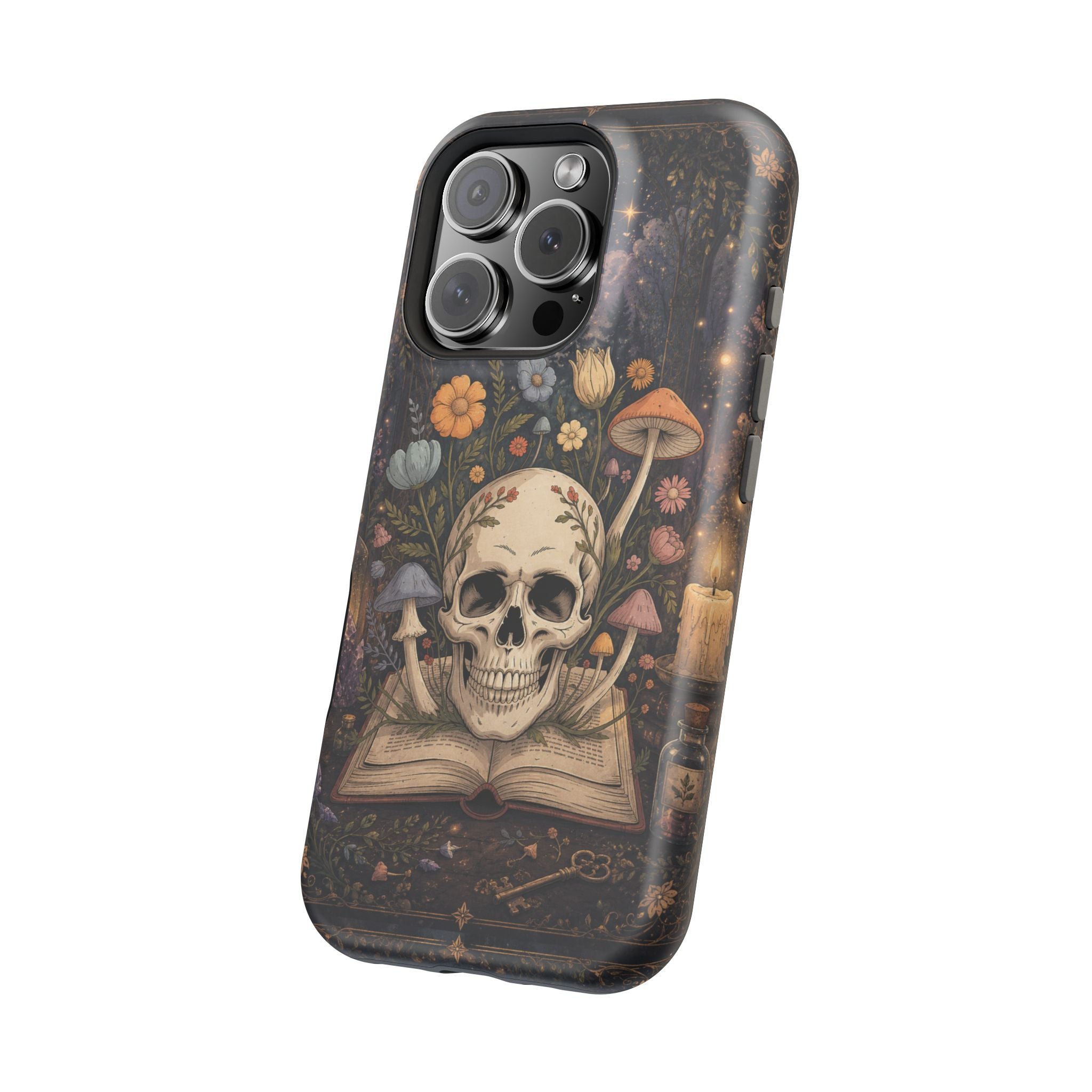 Skull & Mushroom Phone Case – Gothic MagSafe-Compatible Impact-Resistant Case