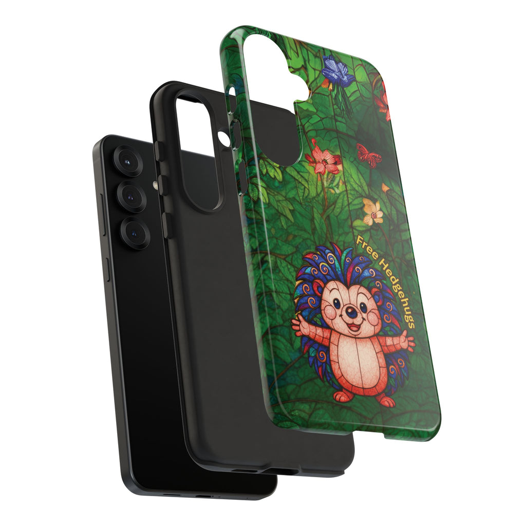 Stained Glass Hedgehog Phone Case – "Free Hedgehugs" Floral Design