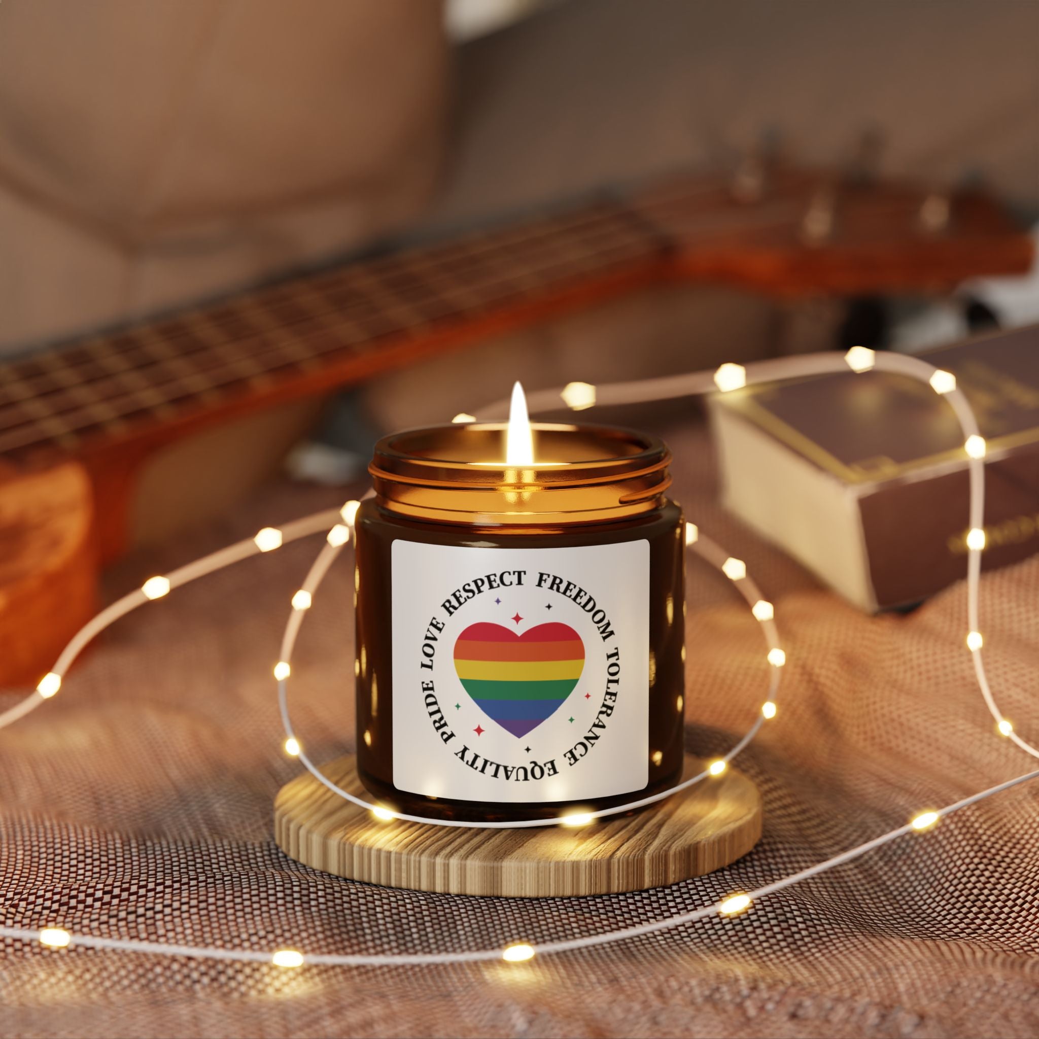 Pride Love Scented Soy Candle - Rainbow Heart LGBTQ+ Gift From Friend, Respect Freedom Tolerance Equality Pride Month Celebrations For Grad