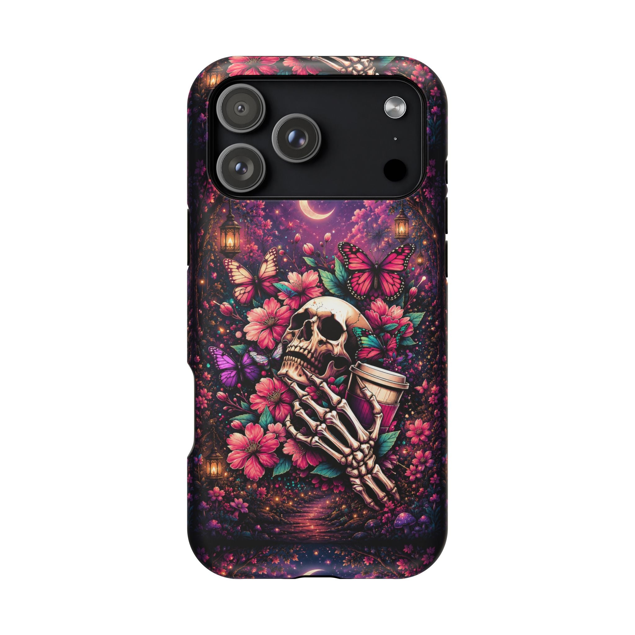 Skull & Butterflies Phone Case – Gothic Floral MagSafe-Compatible Case