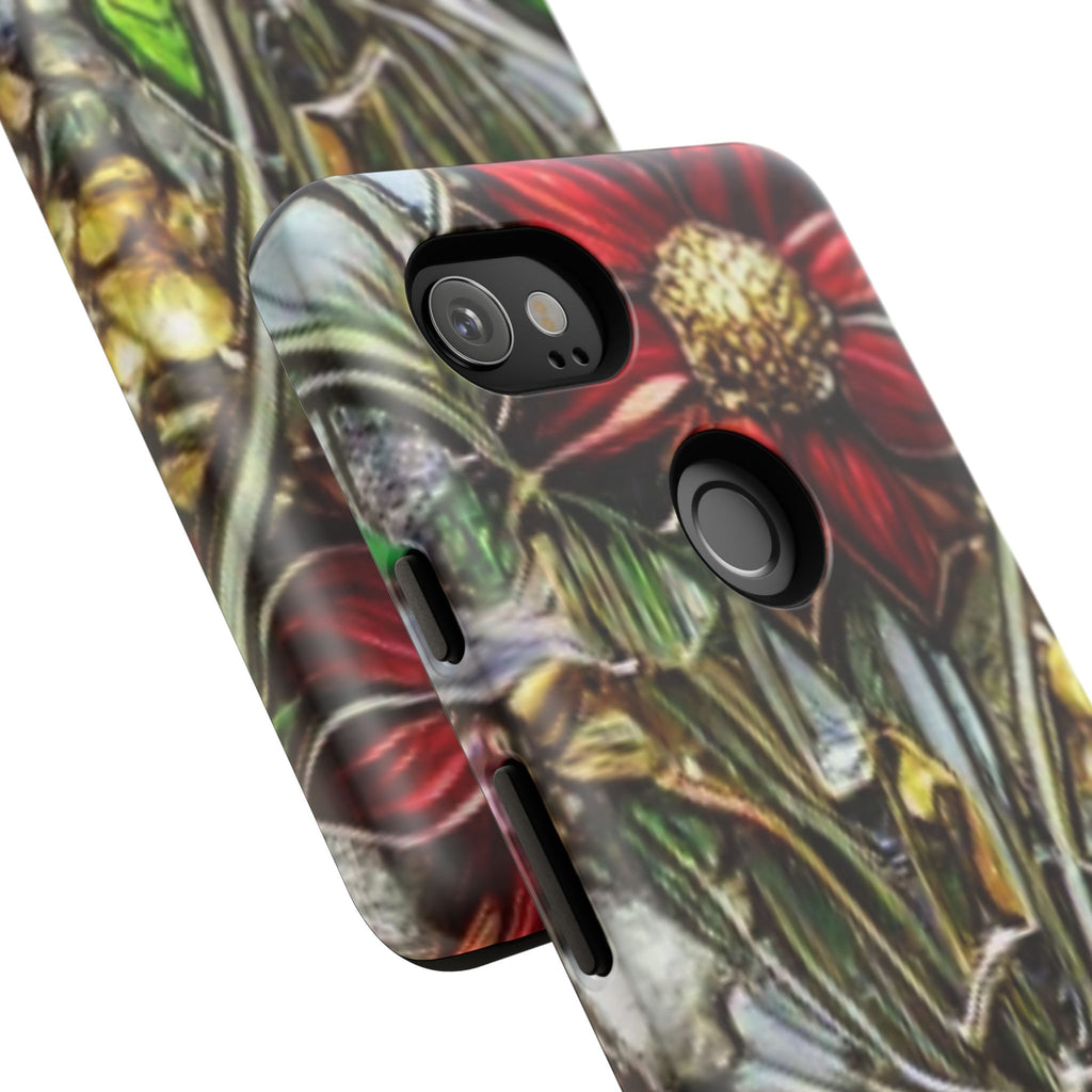 Floral Stained Glass Phone Case – Metallic Red & Purple Flower Design