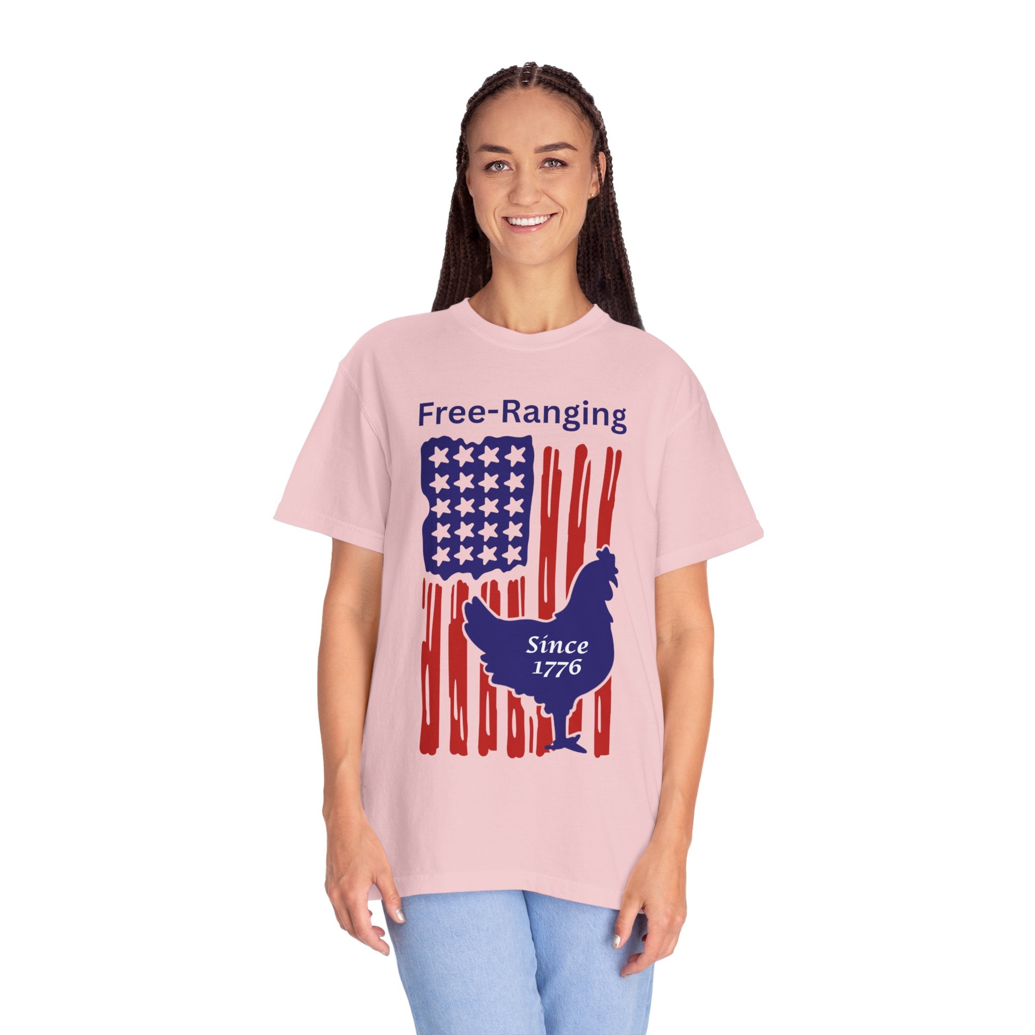 Patriotic Chicken T-shirt - Free-Ranging Since 1776 Casual Tee