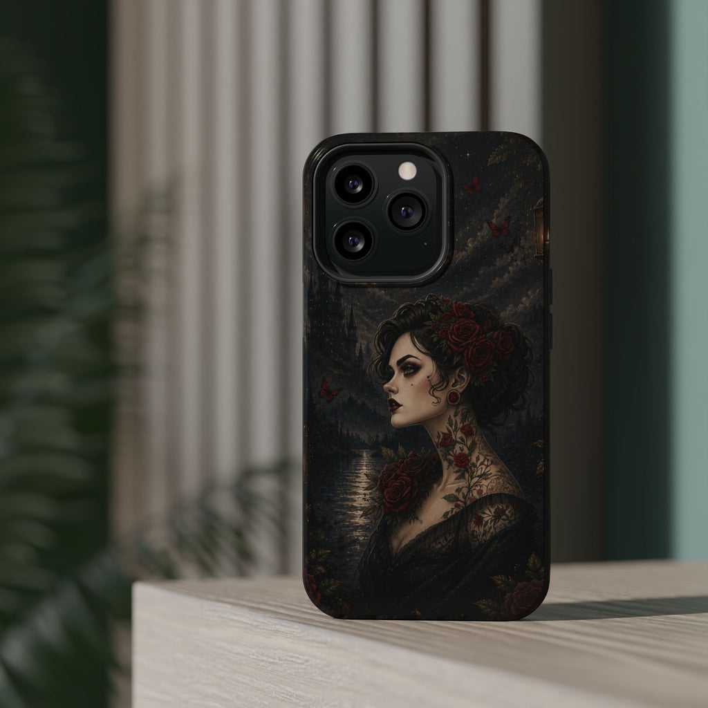 Gothic Rose Portrait Phone Case – Dark Romance MagSafe-Compatible Cover