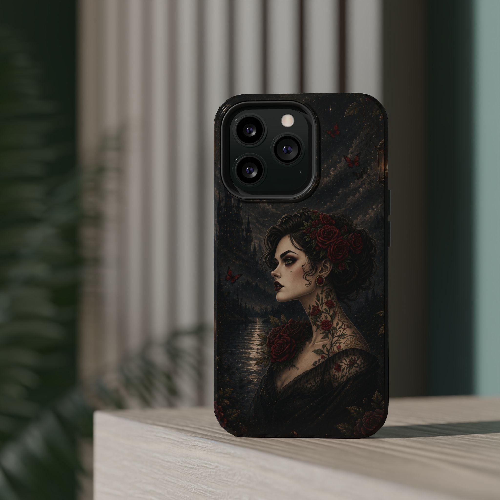 Gothic Rose Portrait Phone Case – Dark Romance MagSafe-Compatible Cover