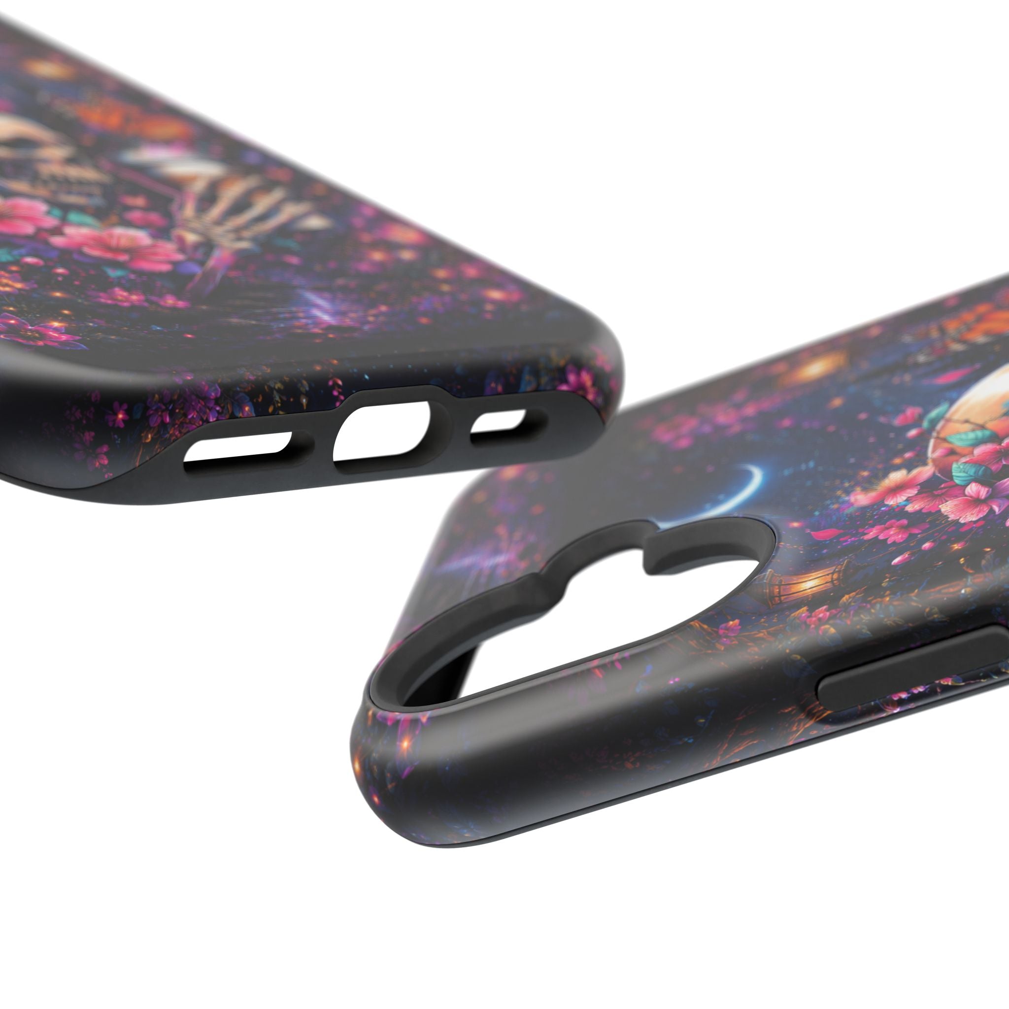 Skull & Cherry Blossom Phone Case – Floral Gothic MagSafe Cover