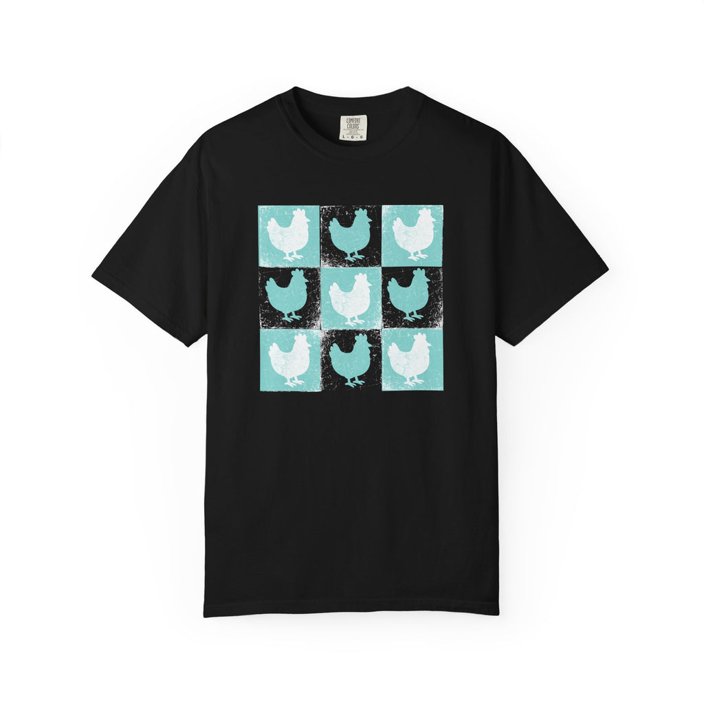 Whimsical Chicken Art T-Shirt, Checkerboard Rooster Shirt , Chicken Lover Tee