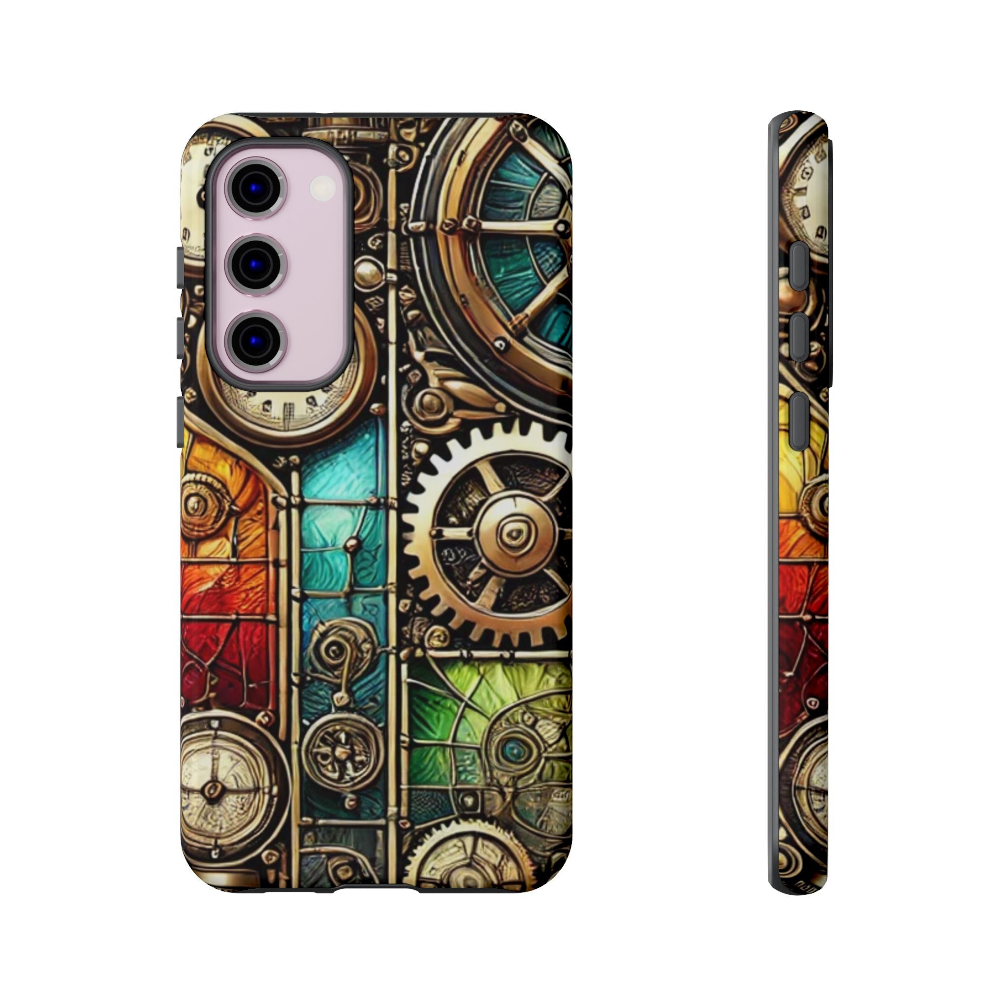 Steampunk Meets Stained Glass Android Case, Artistic Gear Design