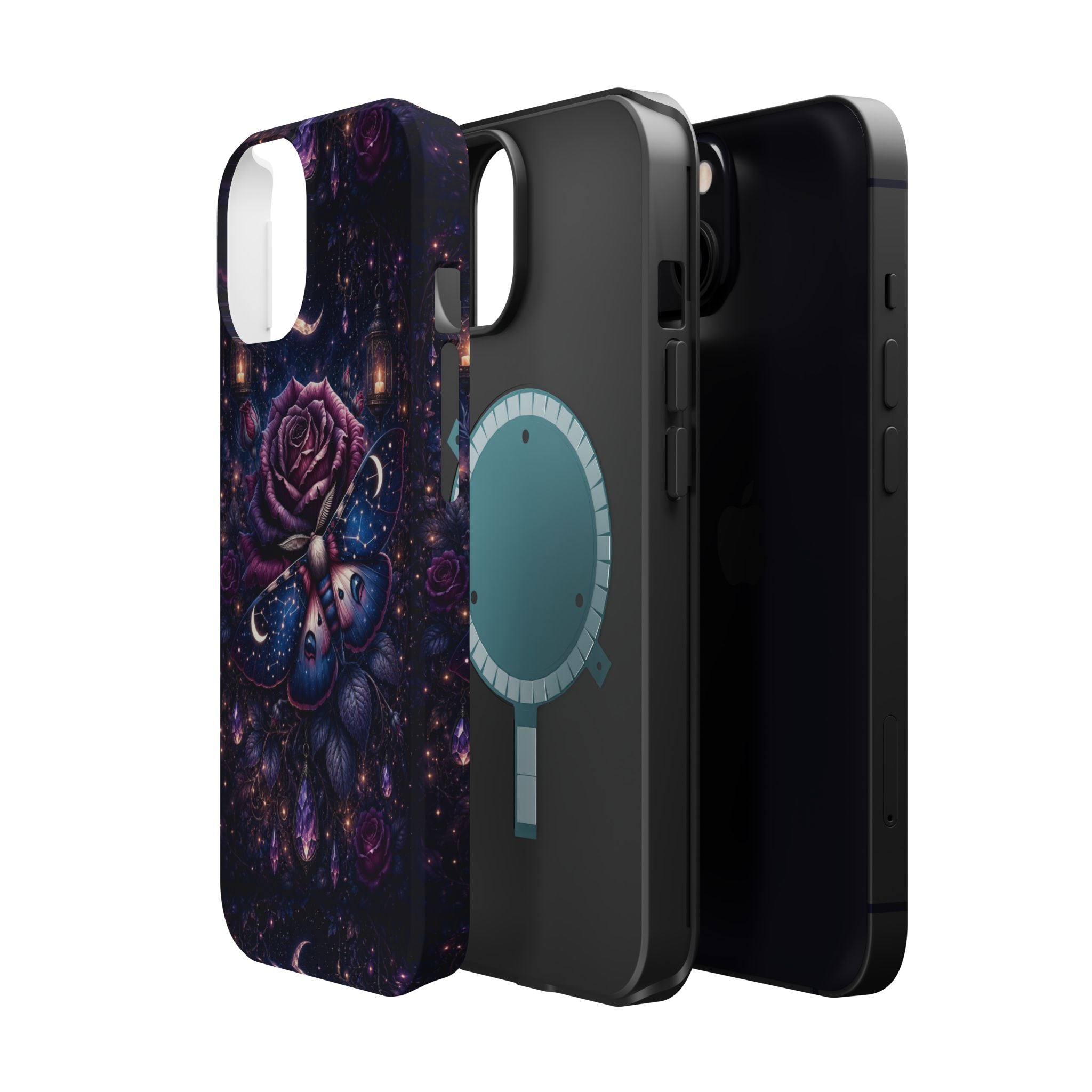 Mystical Rose & Moth Phone Case – Floral MagSafe-Compatible Cover