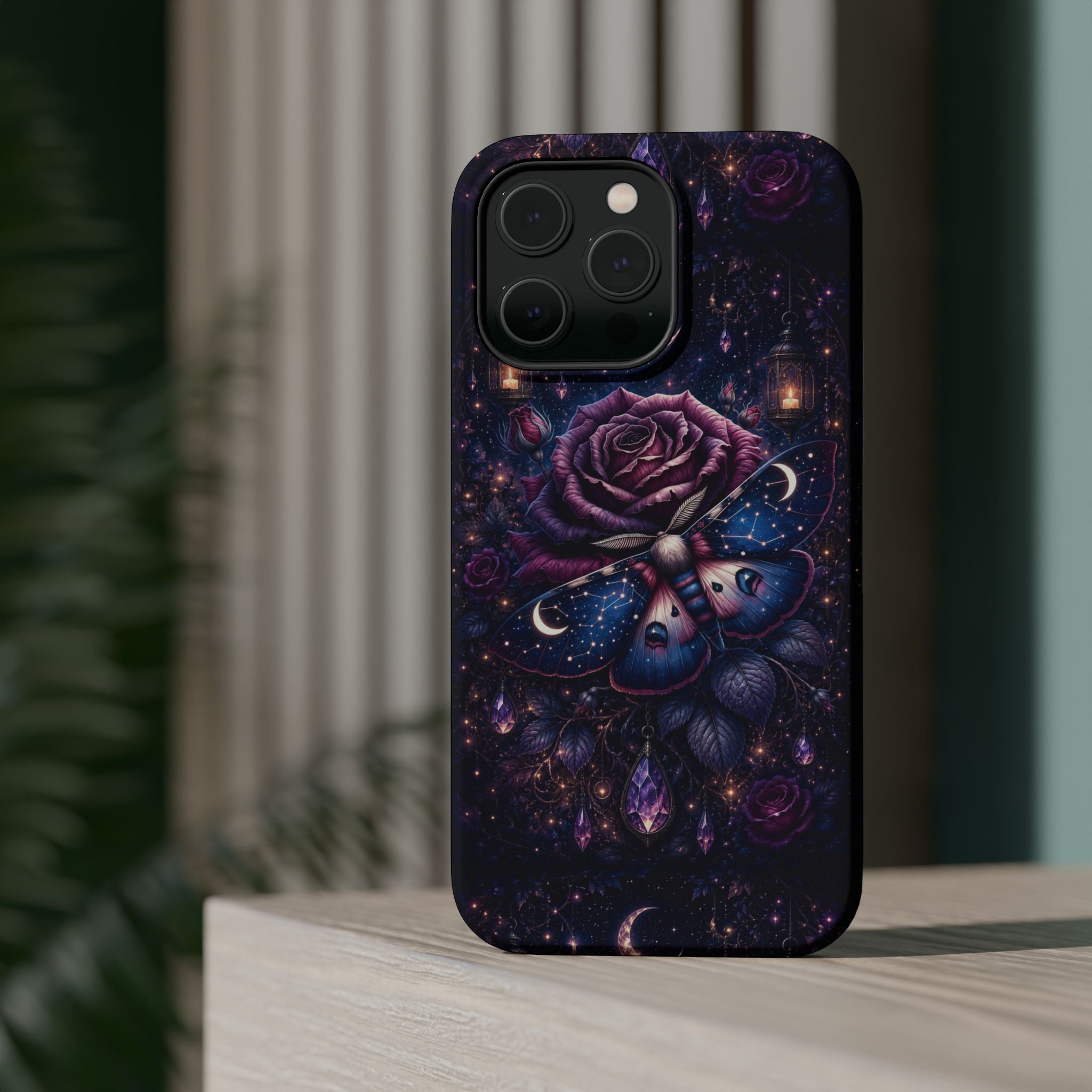Mystical Rose & Moth Phone Case – Floral MagSafe-Compatible Cover
