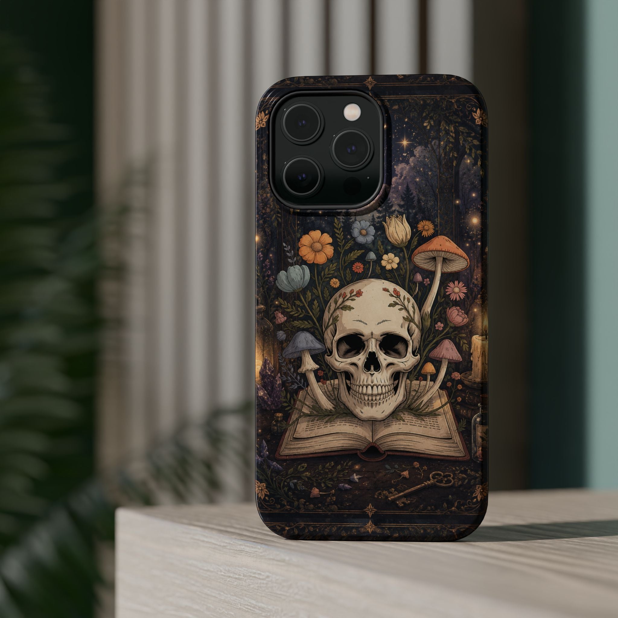 Skull & Mushroom Phone Case – Gothic MagSafe-Compatible Impact-Resistant Case