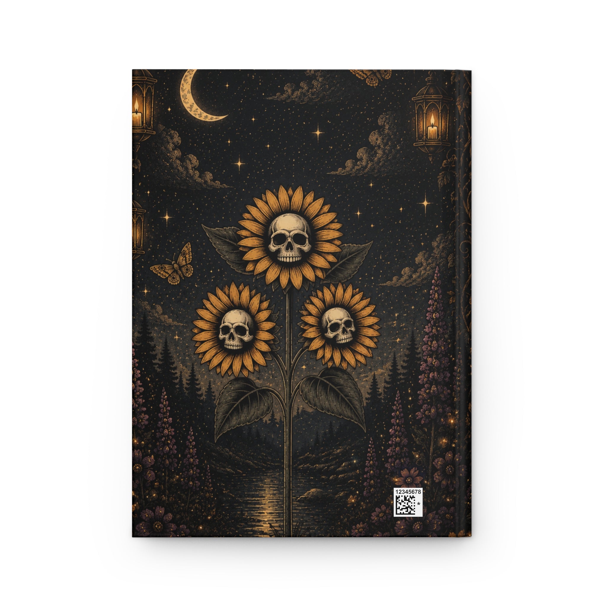 Personalized "Beautifully Twisted" Skull & Sunflower Journal — Custom Name Gothic Hardcover Notebook | Lined Pages, Witchy Gift
