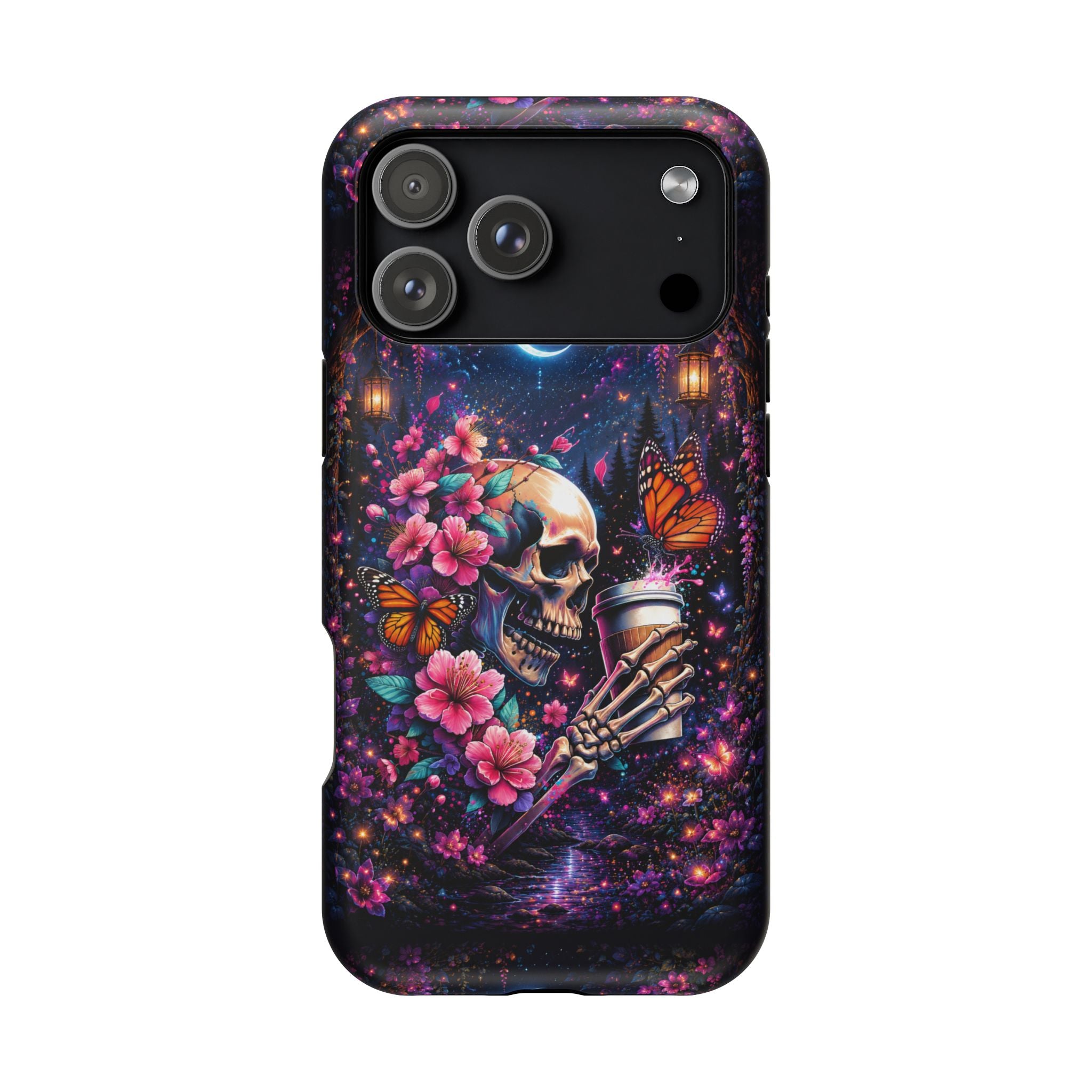 Skull & Cherry Blossom Phone Case – Floral Gothic MagSafe Cover