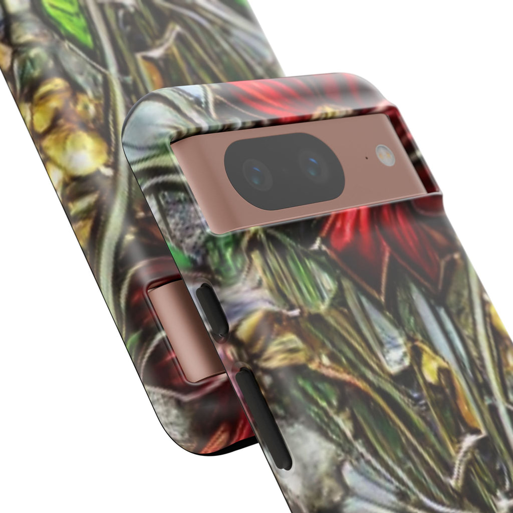 Floral Stained Glass Phone Case – Metallic Red & Purple Flower Design